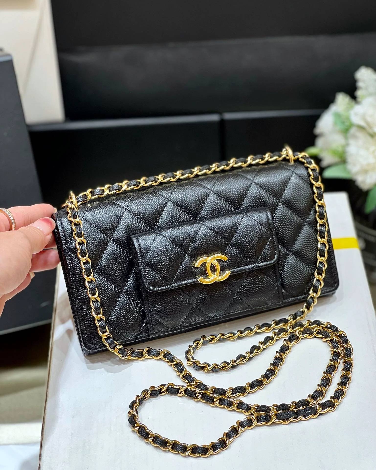 Chanel Small Coin Pocket WOC Shoulder Bag Black For Women, Women’s Bags 7.9in/20cm