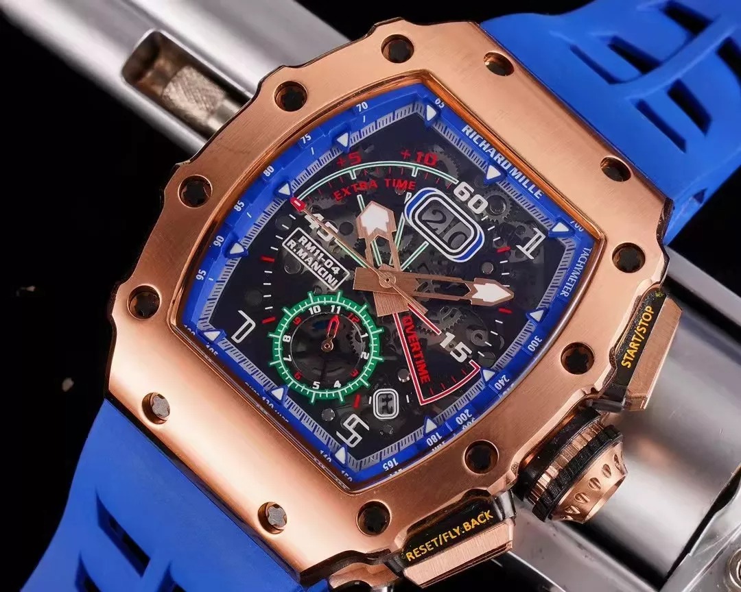 RM 11-03 Skeleton Blue Dial Rose Gold Bezel Blue Rubber Strap ZY 7750