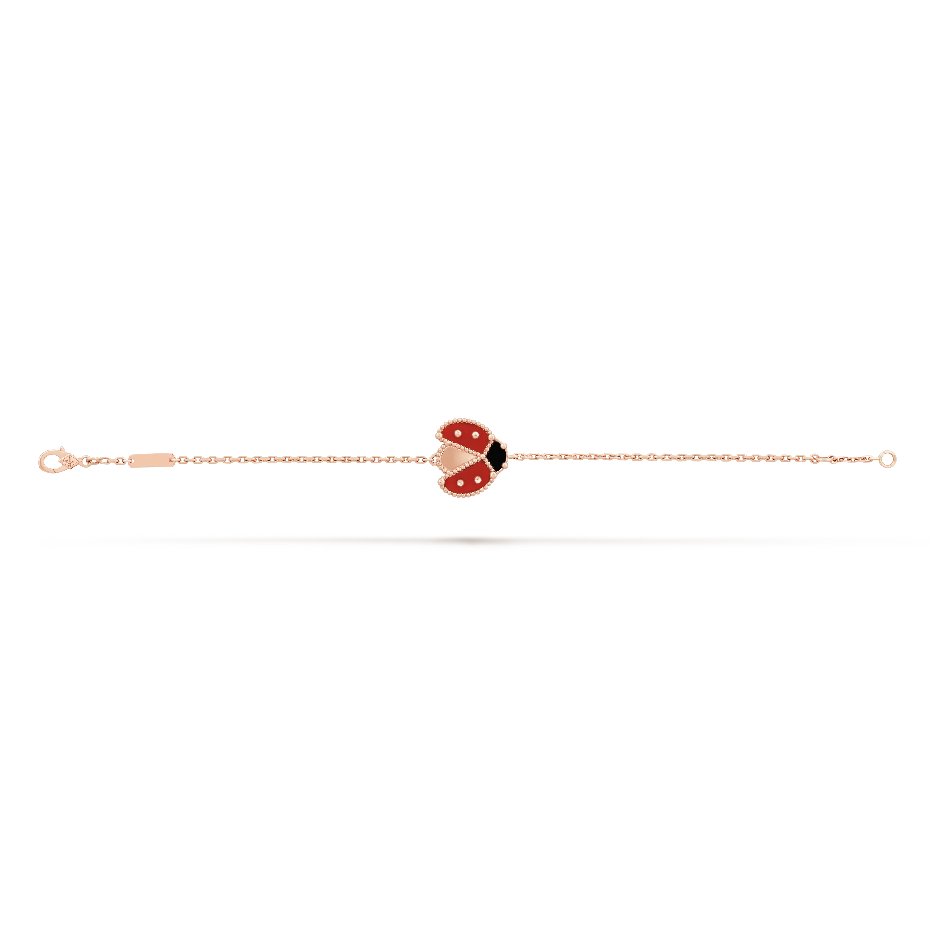 Lucky Spring bracelet, ladybug with spread wings, rose gold, onyx, carnelian.