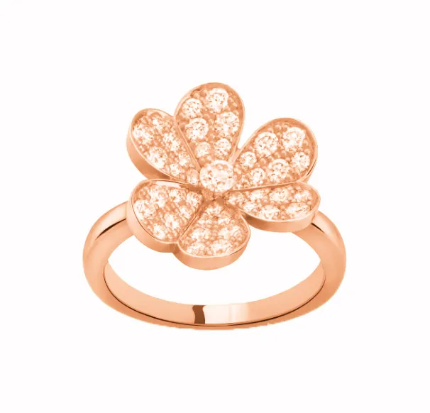 Frivole ring, 1 flower, small model rose gold, Diamond
