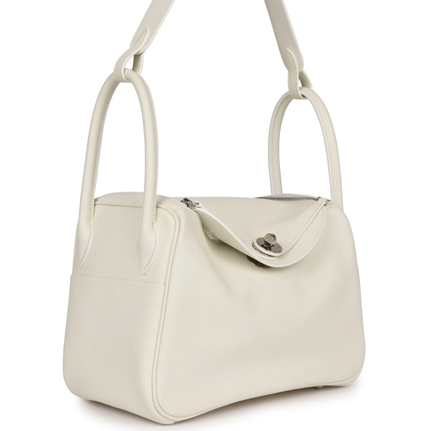 Pre-owned Hermes Lindy 26 White Evercolor Palladium Hardware