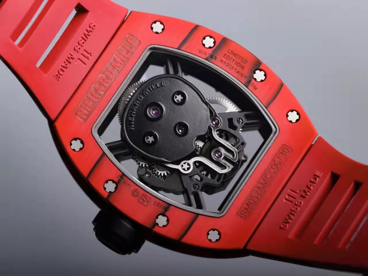 RM 52-01 Skull Black Dial Red Bezel Red Rubber Strap JB Tourbillon