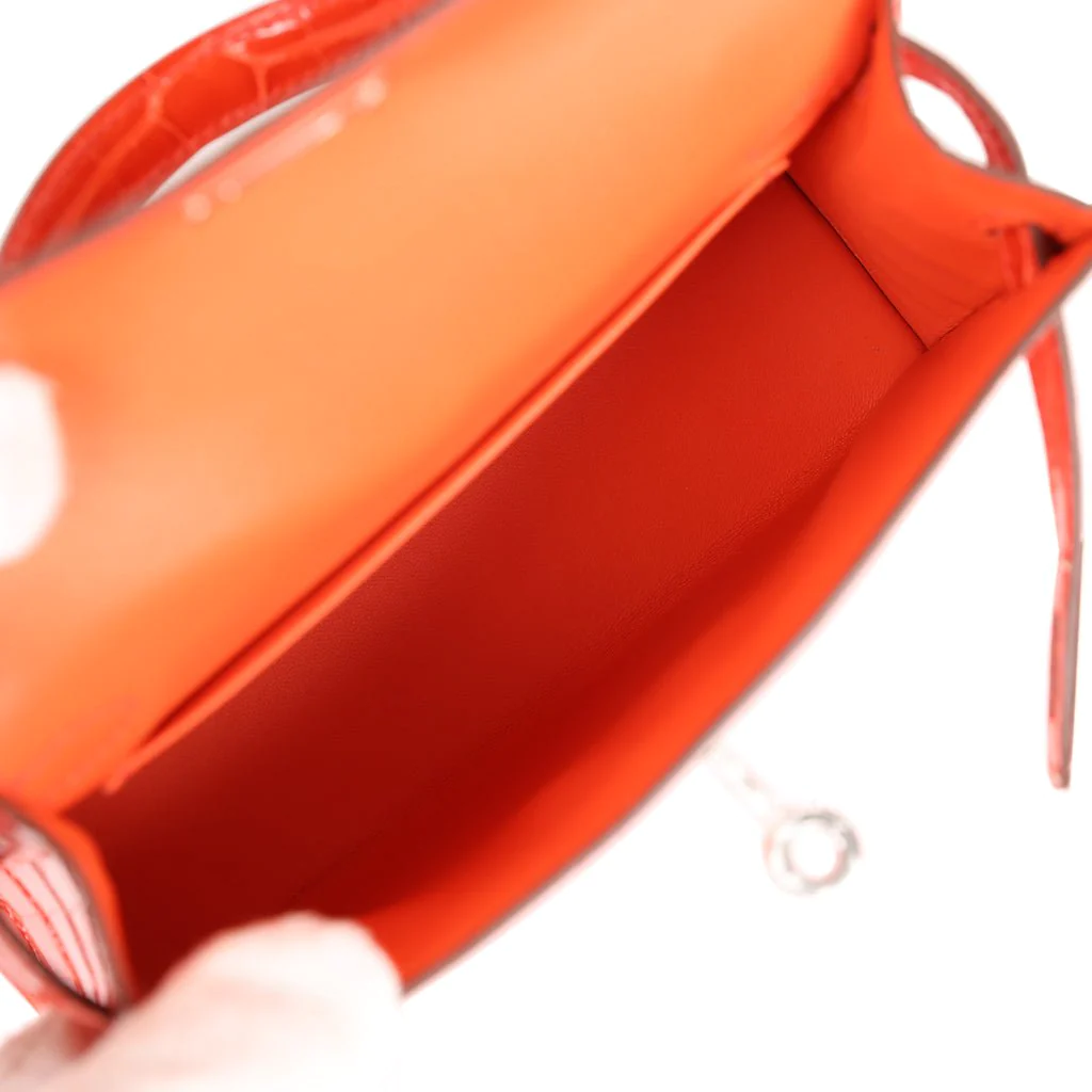 Hermes Kelly Sellier 20 Orange Poppy Shiny Alligator Palladium Hardware