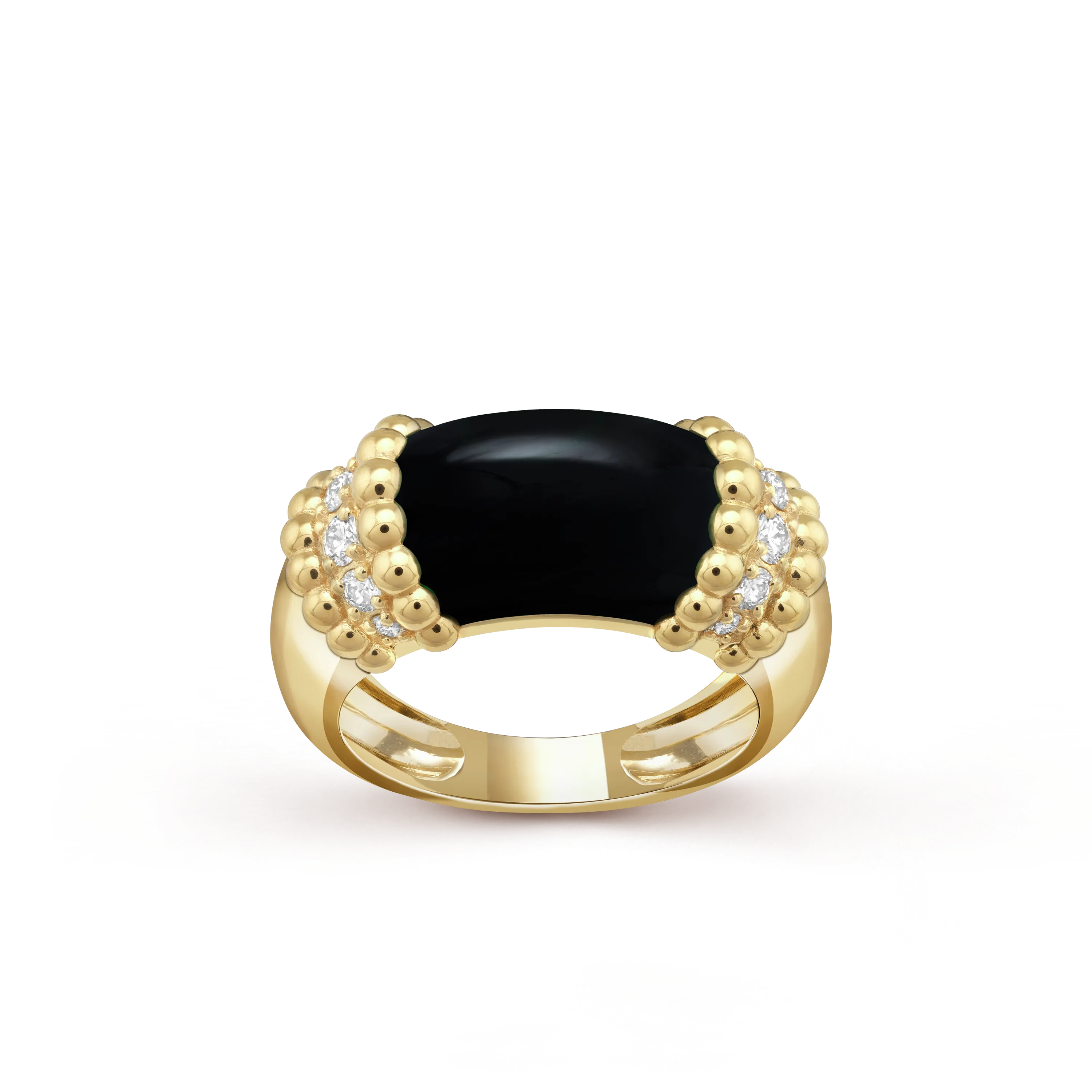 Perlée couleurs ring yellow gold, Diamond, Onyx
