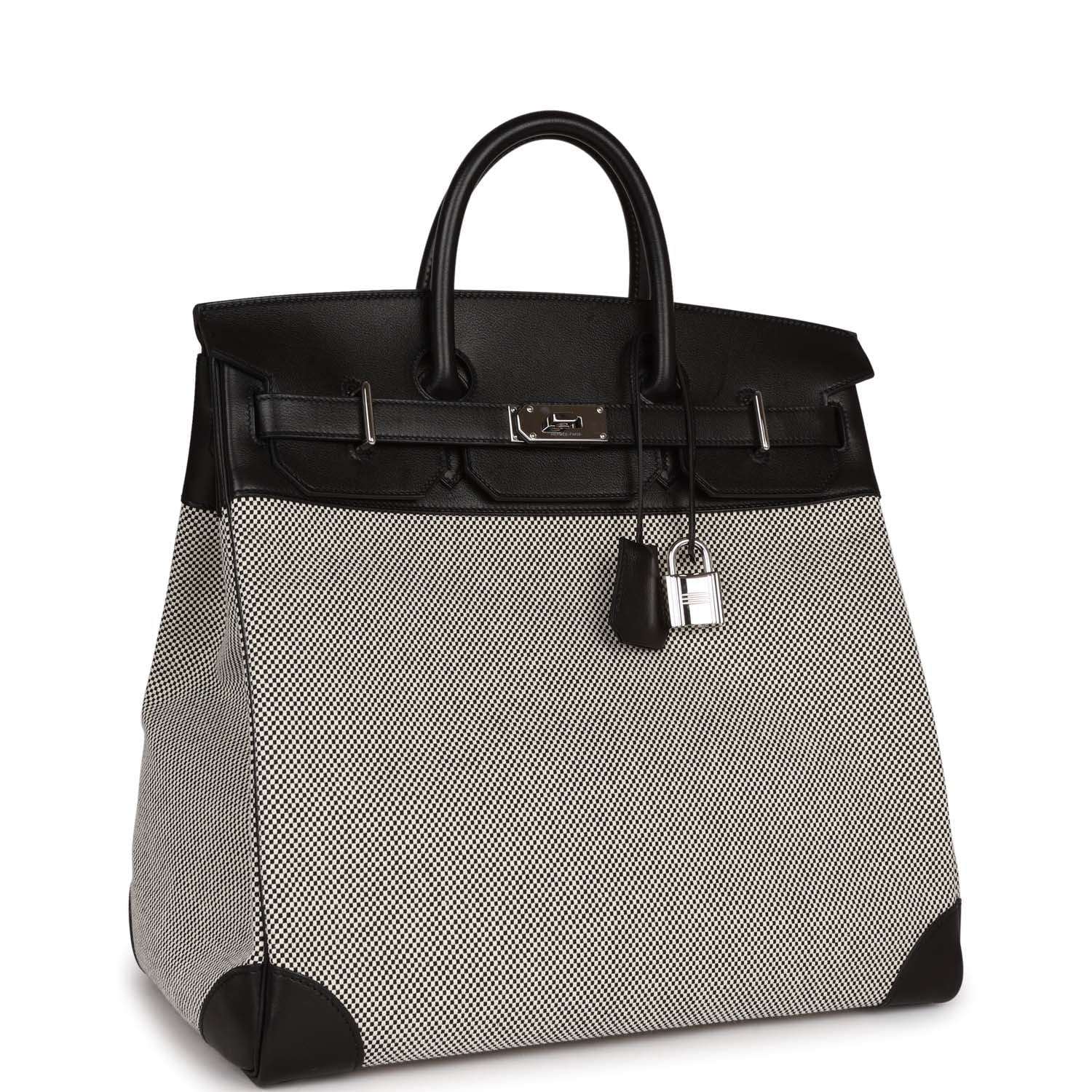 Pre-owned Hermes Birkin 40 HAC Black Evercolor and Toile Palladium Hardware