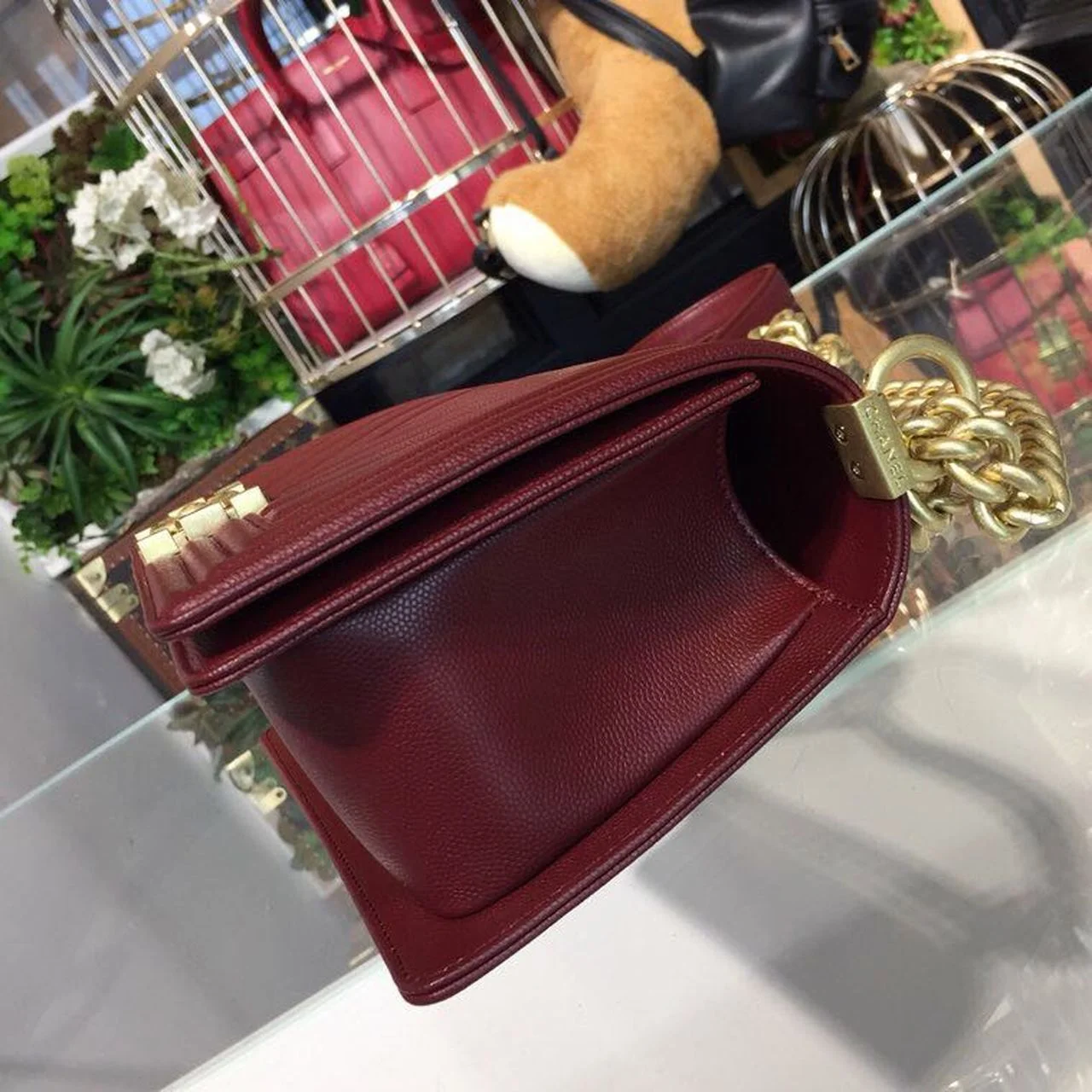 Chanel Boy Handbag Gold Toned Hardware Burgundy For Women, Women’s Bags, Shoulder And Crossbody Bags 9.8in/25cm A67086