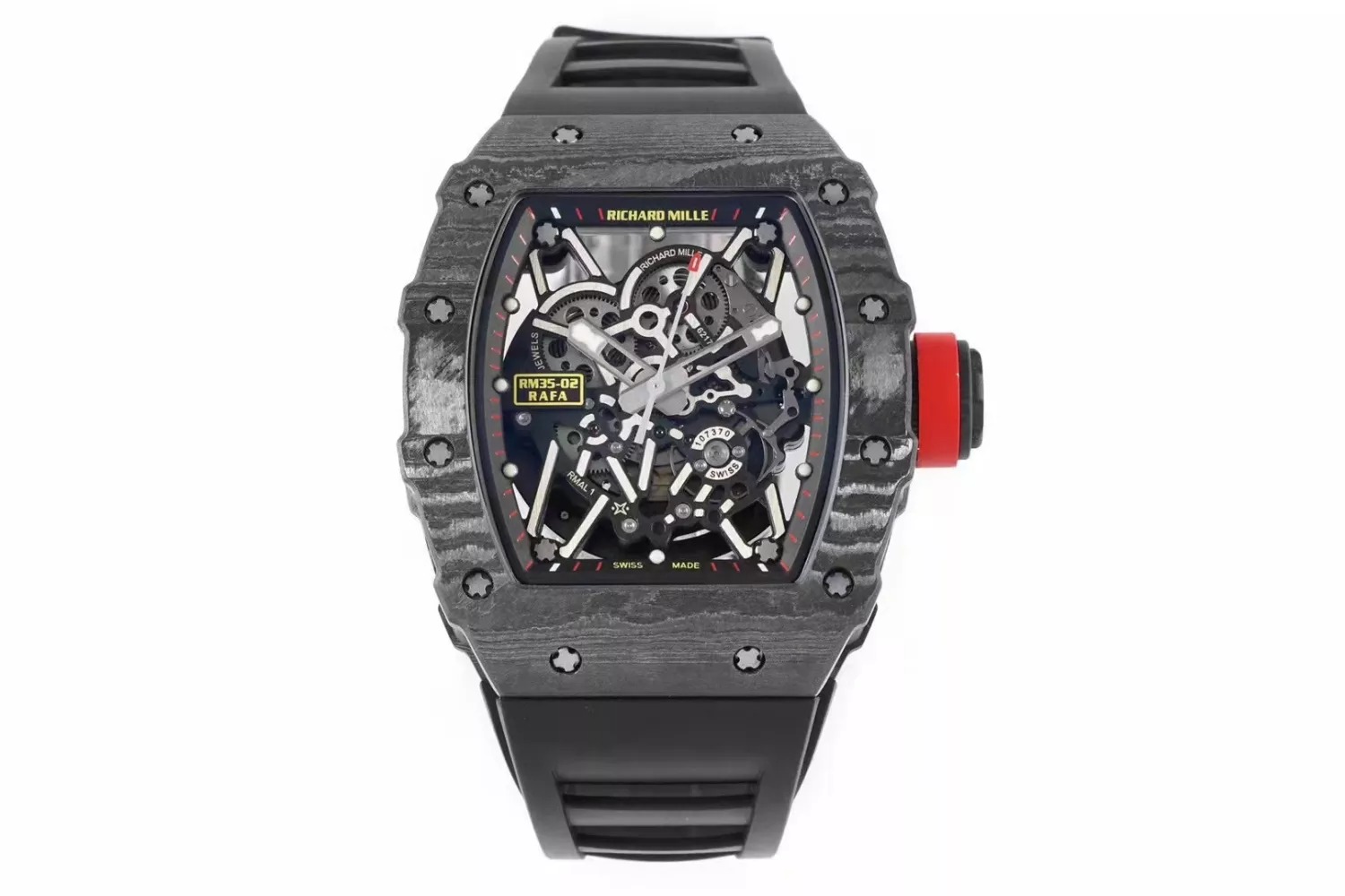 RM 35-02 Black Bezel Red Markers Black Rubber Strap ZF RUML3