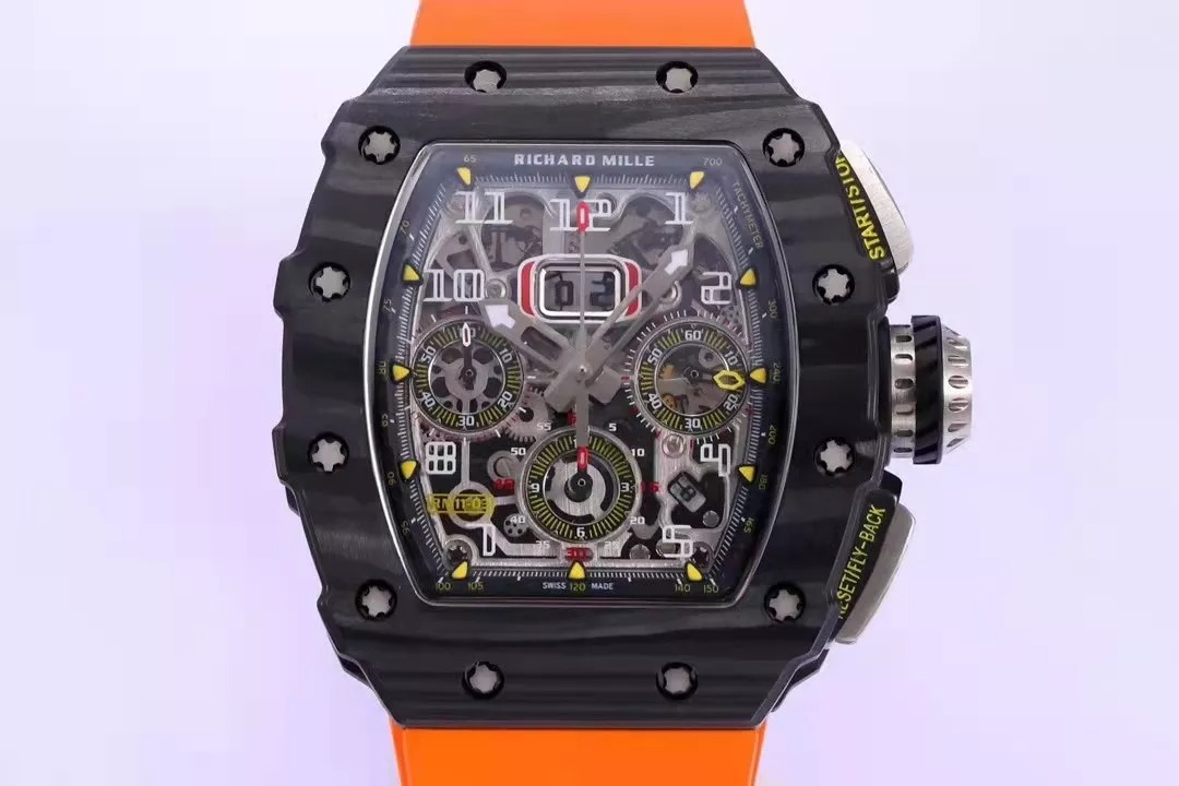 RM 11-03 Skeleton Dial Black Bezel Orange Rubber Strap KV 7750