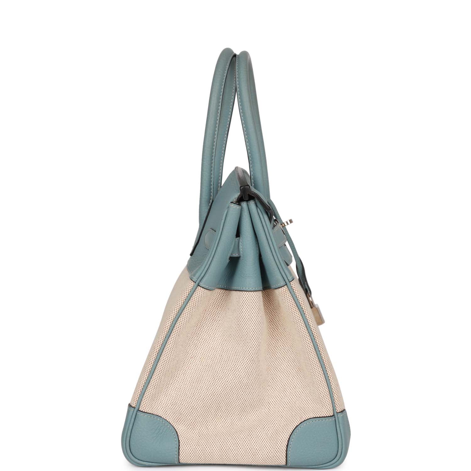 Pre-owned Hermes Birkin 35 Toile H and Ciel Clemence Palladium Hardware