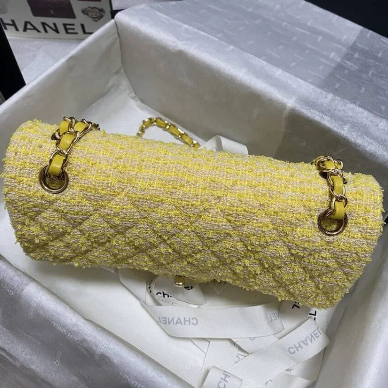 Chanel Class-Flap Bag In Yellow Tweed 1112