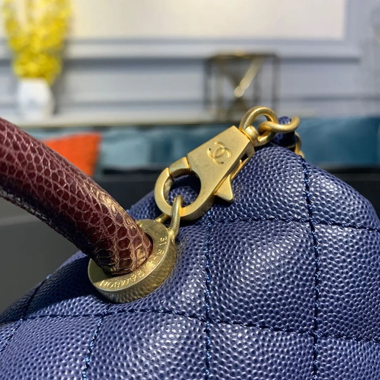 Chanel Large Flap Bag With Top Handle Blue For Women, Women’s Handbags, Shoulder And Crossbody Bags 11in/28cm A92991