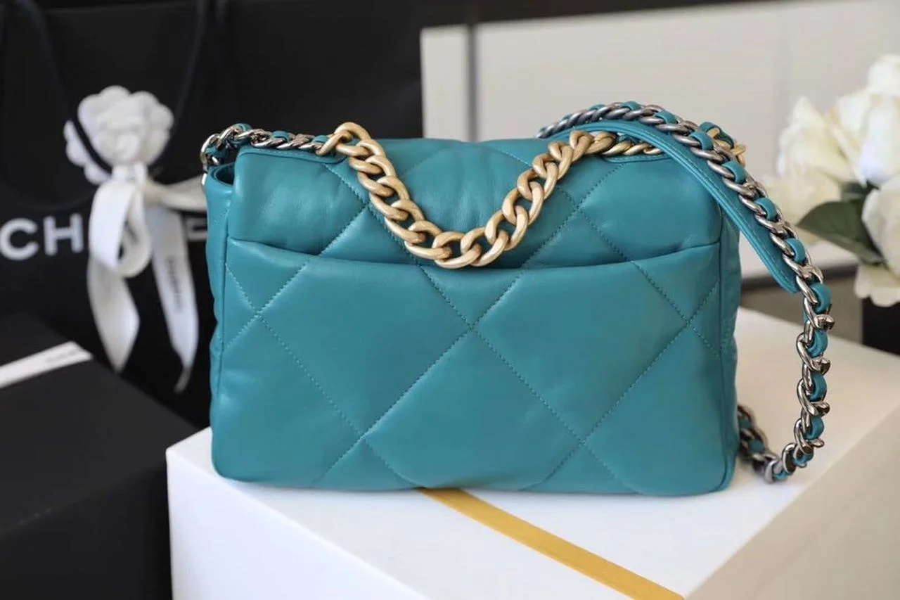 Chanel 19 Handbag 26cm Teal For Women AS1160