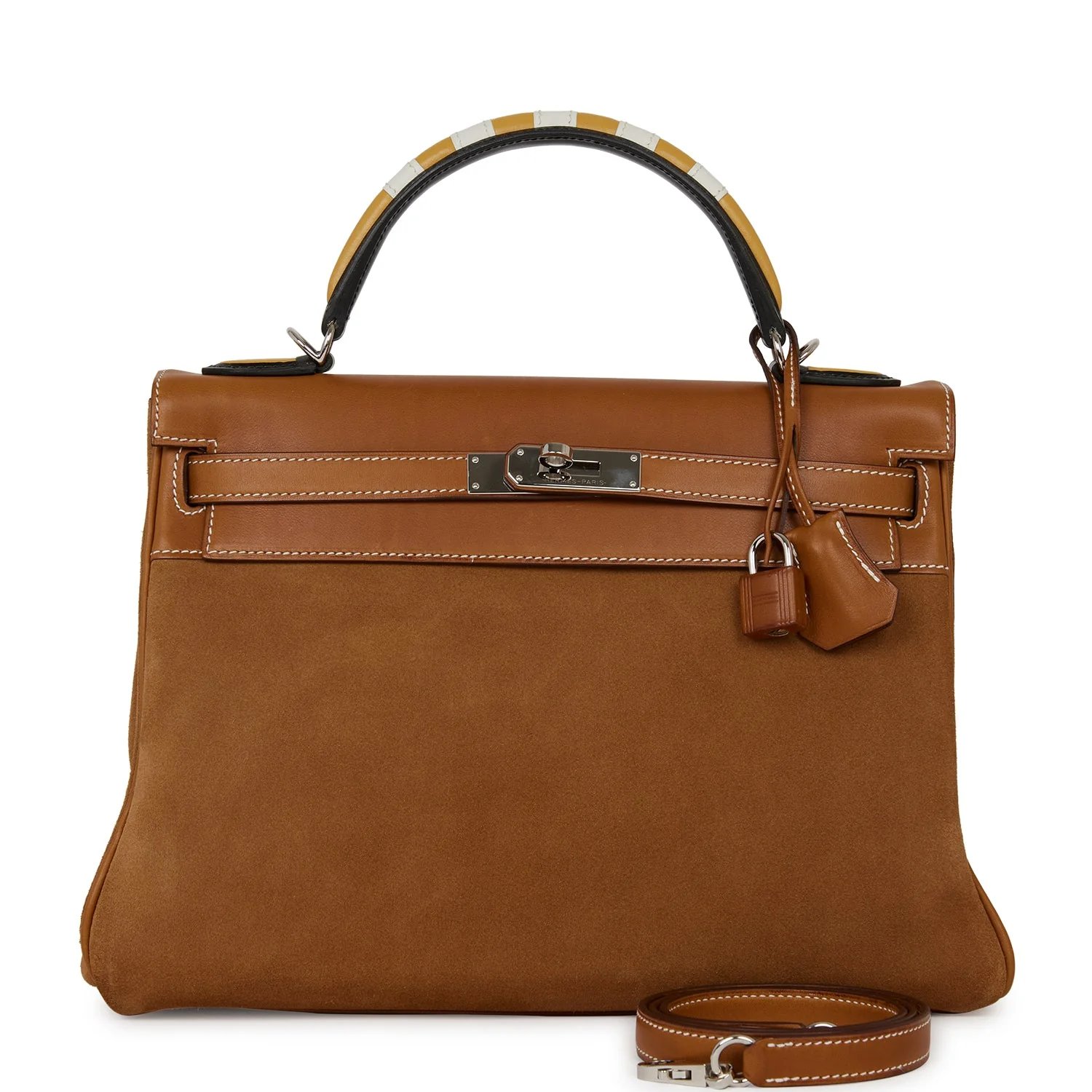 Pre-owned Hermes Grizzly Kelly Retourne 32 Fauve Au Galop Barenia Palladium Hardware