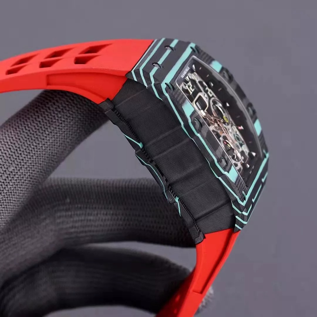 RM 11-03 Skeleton Dial Black&Blue Bezel Red/White/Black Rubber Strap KV 7750