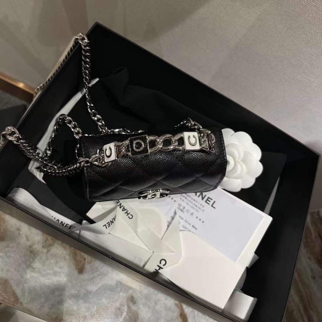 Chanel Enamel Handle Clutch with Chain in Grained Calfskin