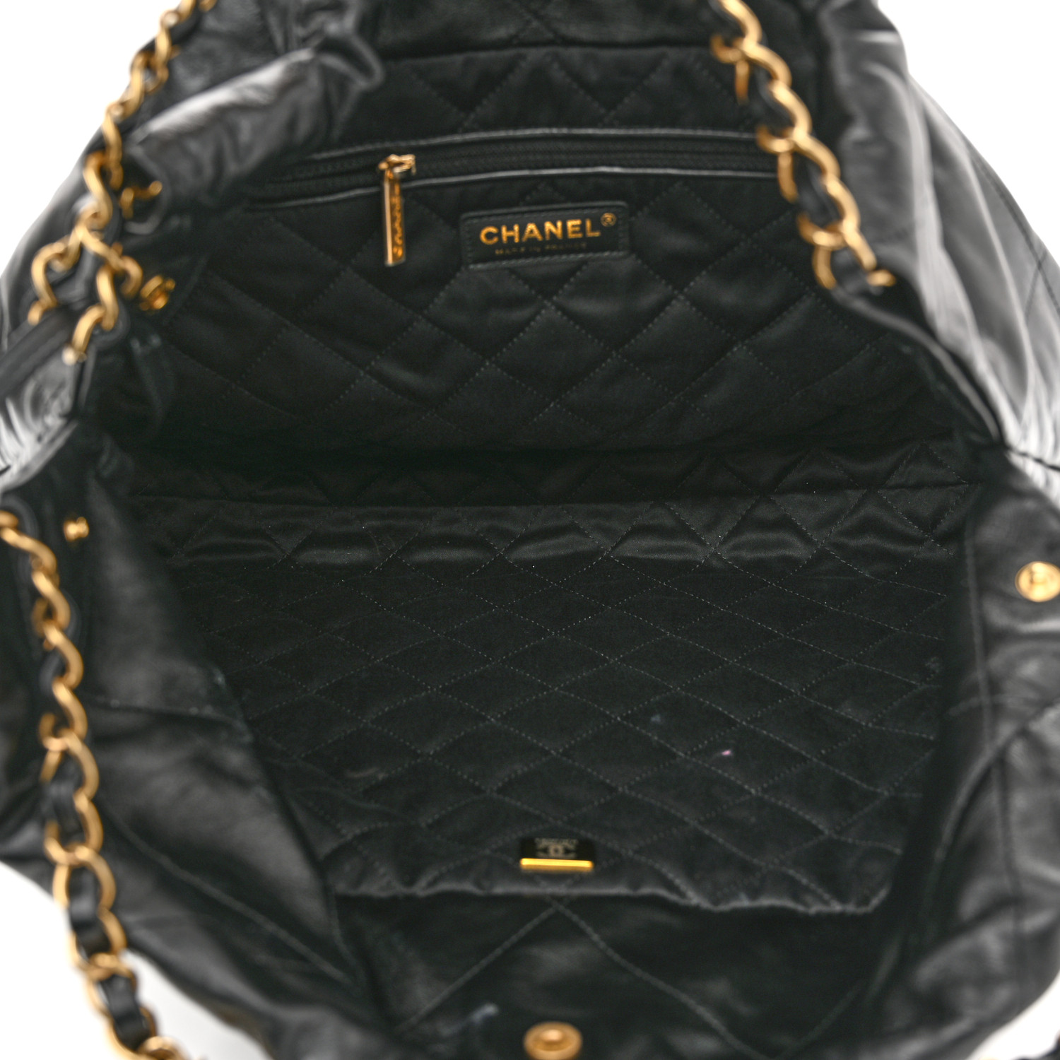 Shiny Calfskin Quilted Small Chanel 22 Black