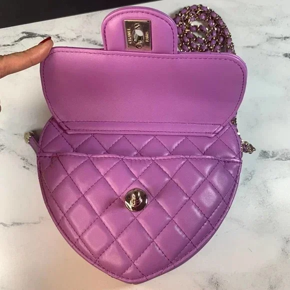 Chanel Heart Zipped Arm Coin Purse 22S Purple/Black Ap2786
