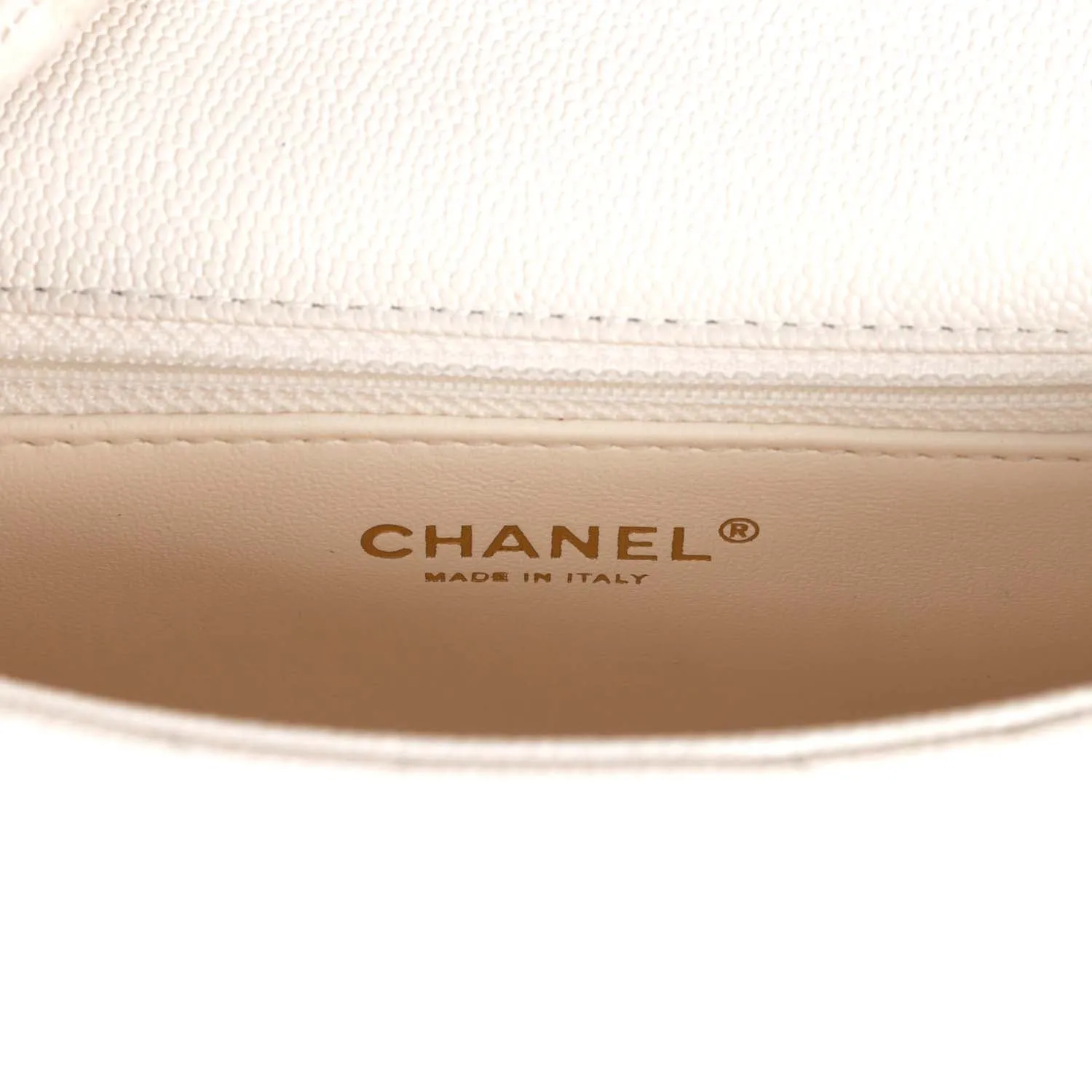 Large Single Flap White Caviar Leather Antique Gold Hardware