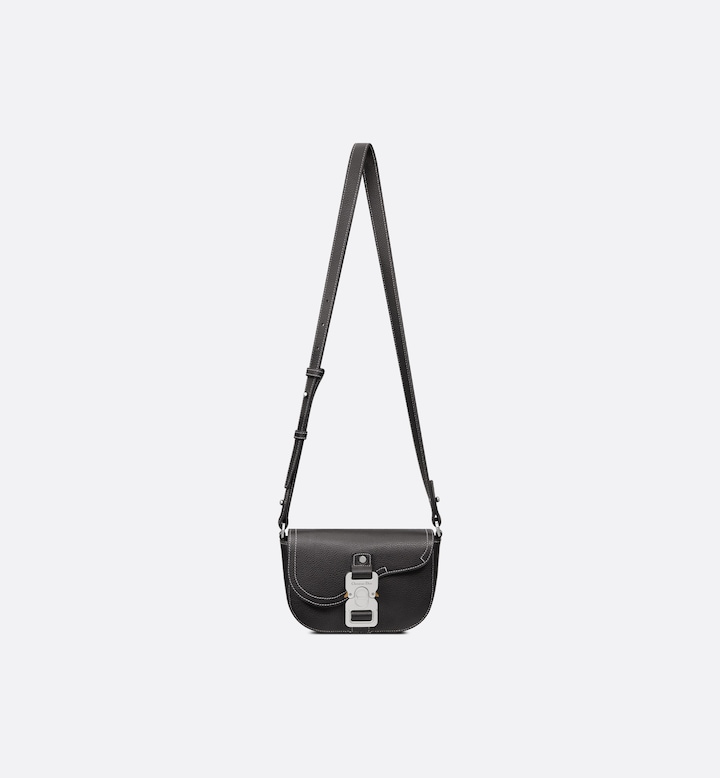 Mini Saddle Messenger Bag with Flap Black Grained Calfskin