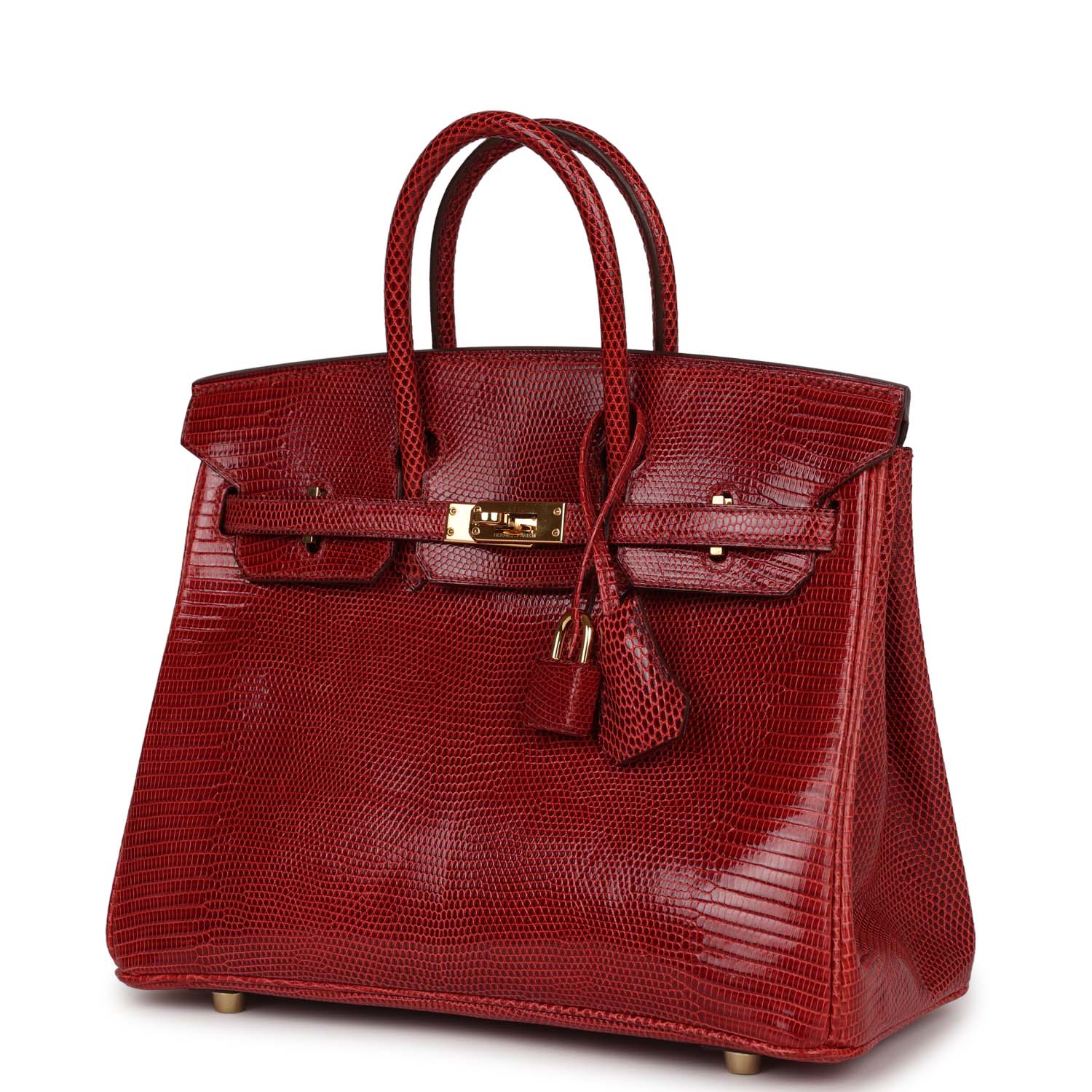 Pre-owned Hermes Birkin 25 Rouge Moyen Salvator Lizard Gold Hardware