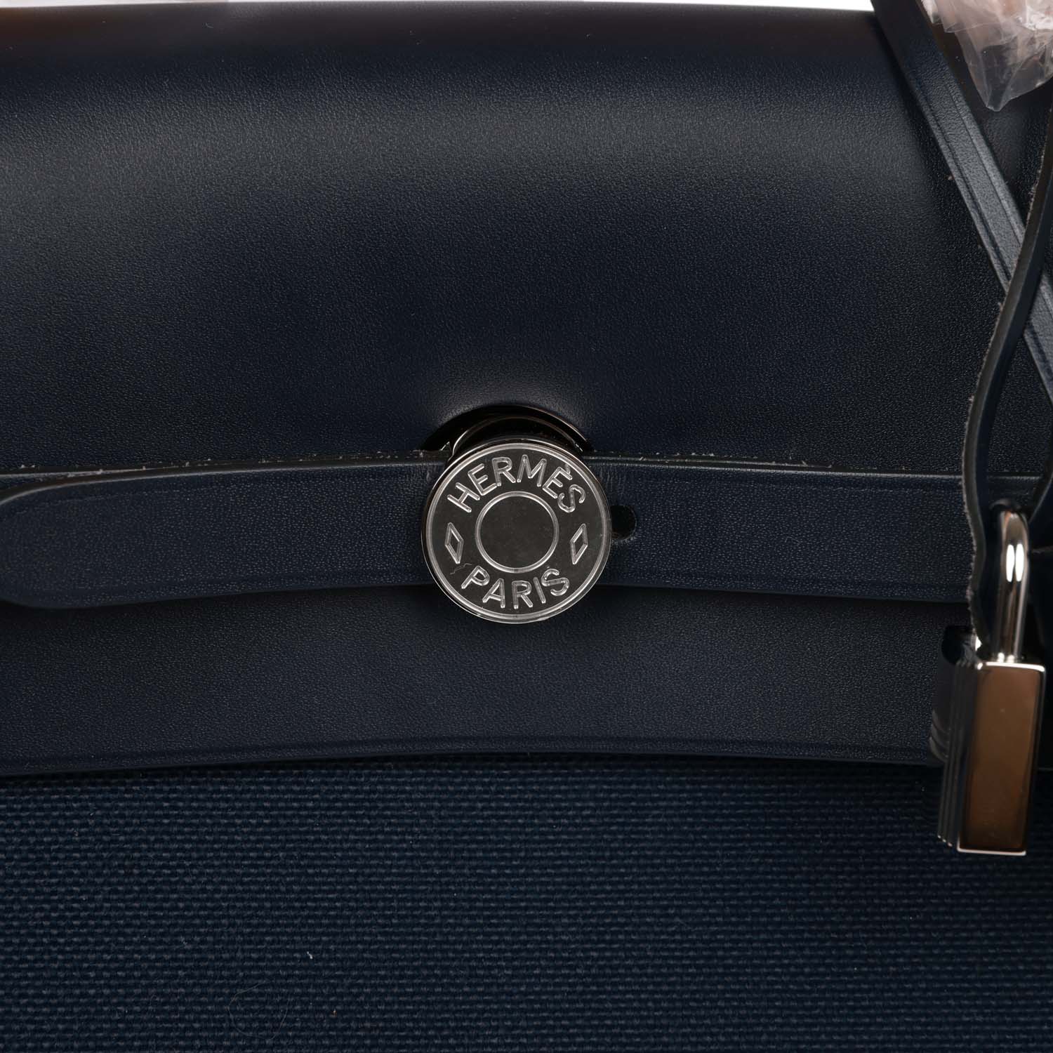 Hermes Herbag 39 Bleu Marine/Bleu Indigo Toile Militaire and Vache Hunter Palladium Hardware