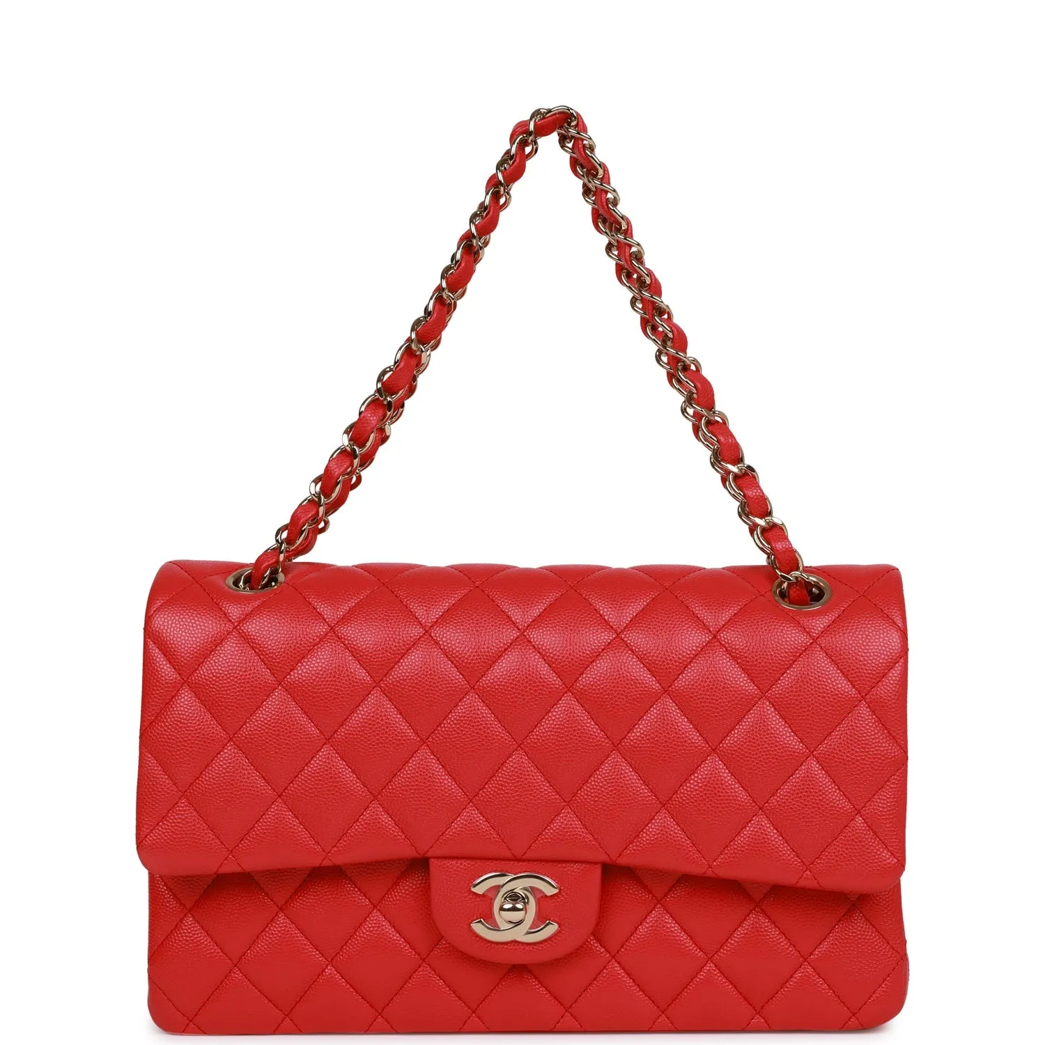 Medium Classic Double Flap Bag Red Caviar Light Gold Hardware