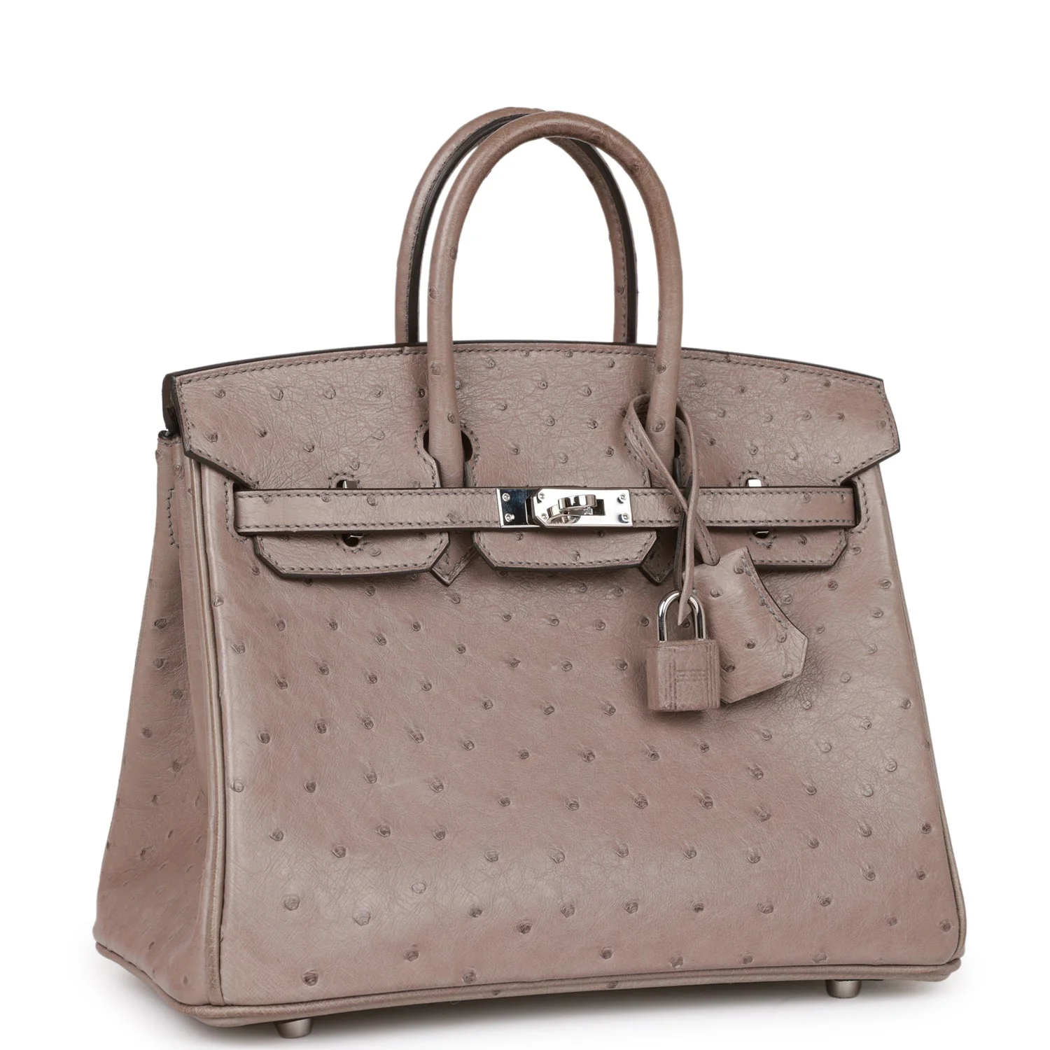 Pre-owned Hermes Birkin 25 Gris Tourterelle Ostrich Palladium Hardware