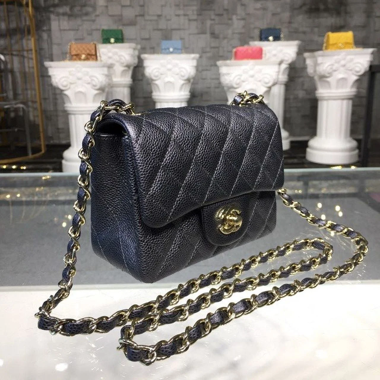 Chanel Mini Flap Bag Caviar Black For Women, Women’s Bags, Shoulder And Crossbody Bags 6.7in/17cm A35200