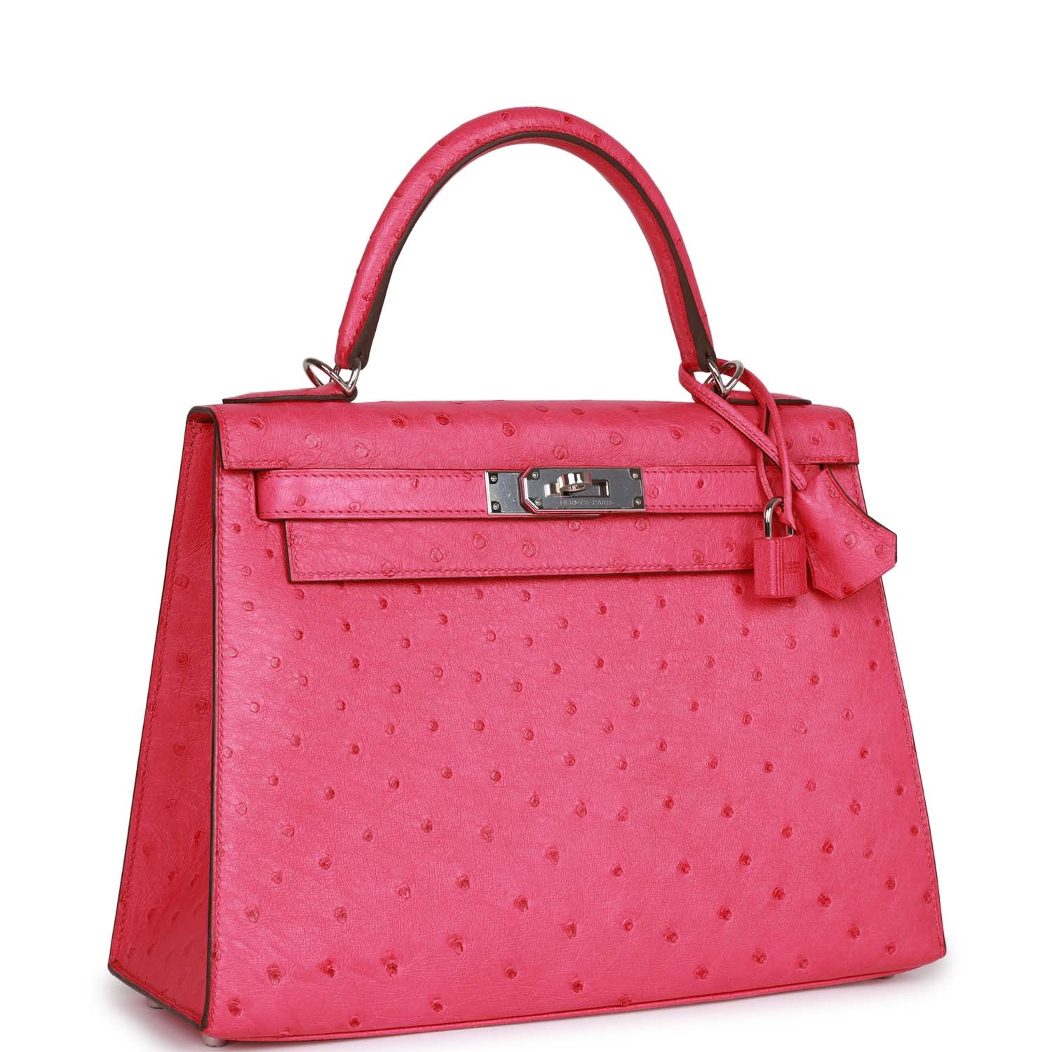 Hermes Kelly Sellier 28 Rose Tyrien Ostrich Palladium Hardware