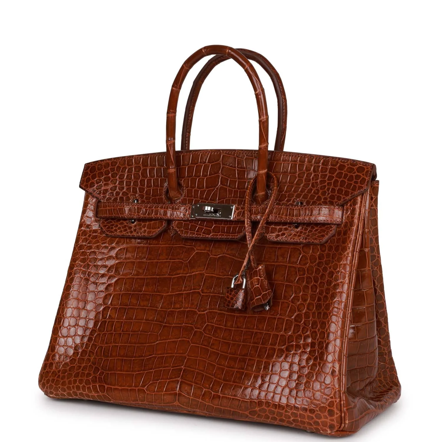 Pre-owned Hermes Birkin 35 Miel Shiny Porosus Crocodile Palladium Hardware