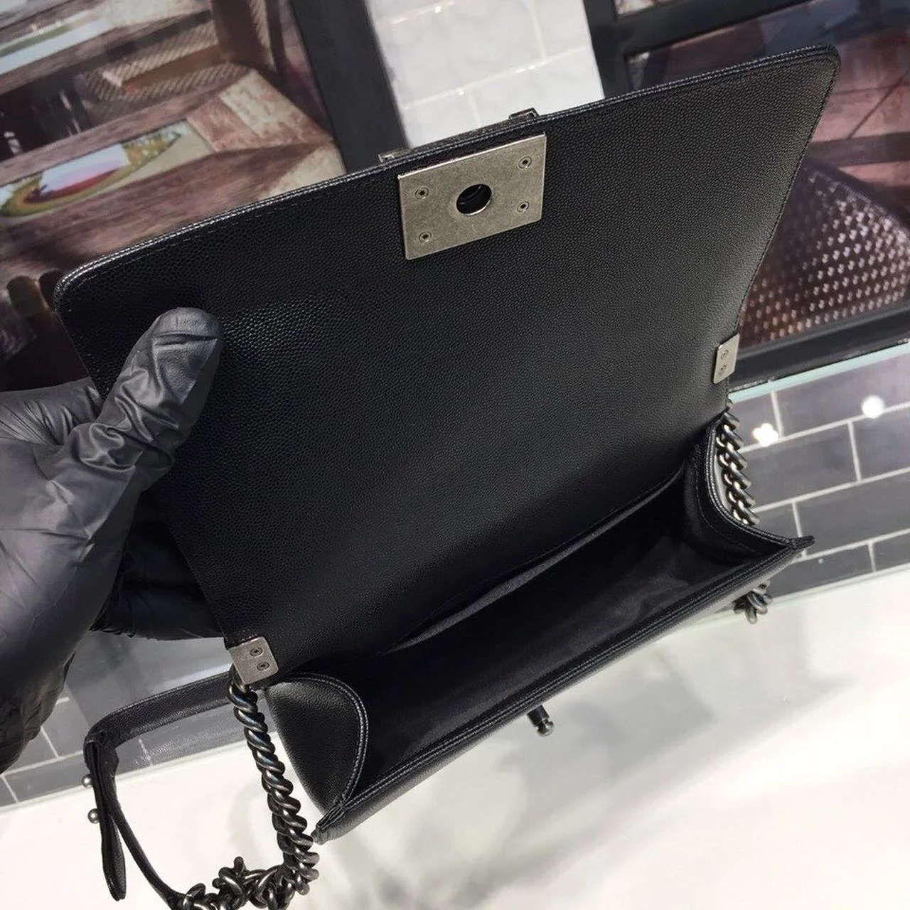 Chanel Boy Handbag Silver Hardware Black For Women, Women’s Handbags, Shoulder And Crossbody Bags 9.8in/25cm A67086