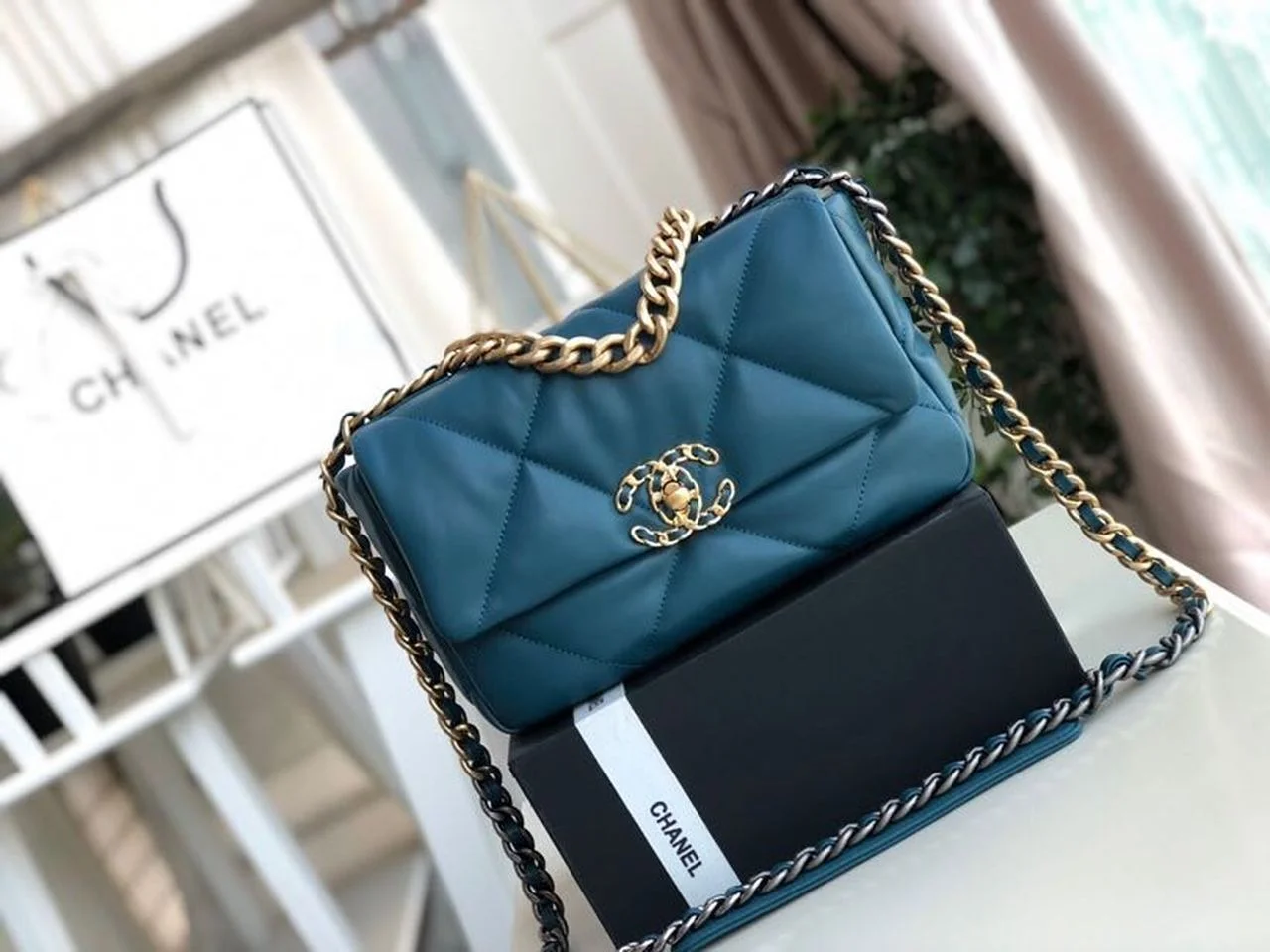 Chanel 19 Handbag Teal For Women, Women’s Bags, Shoulder And Crossbody Bags 10.2in/26cm AS1160