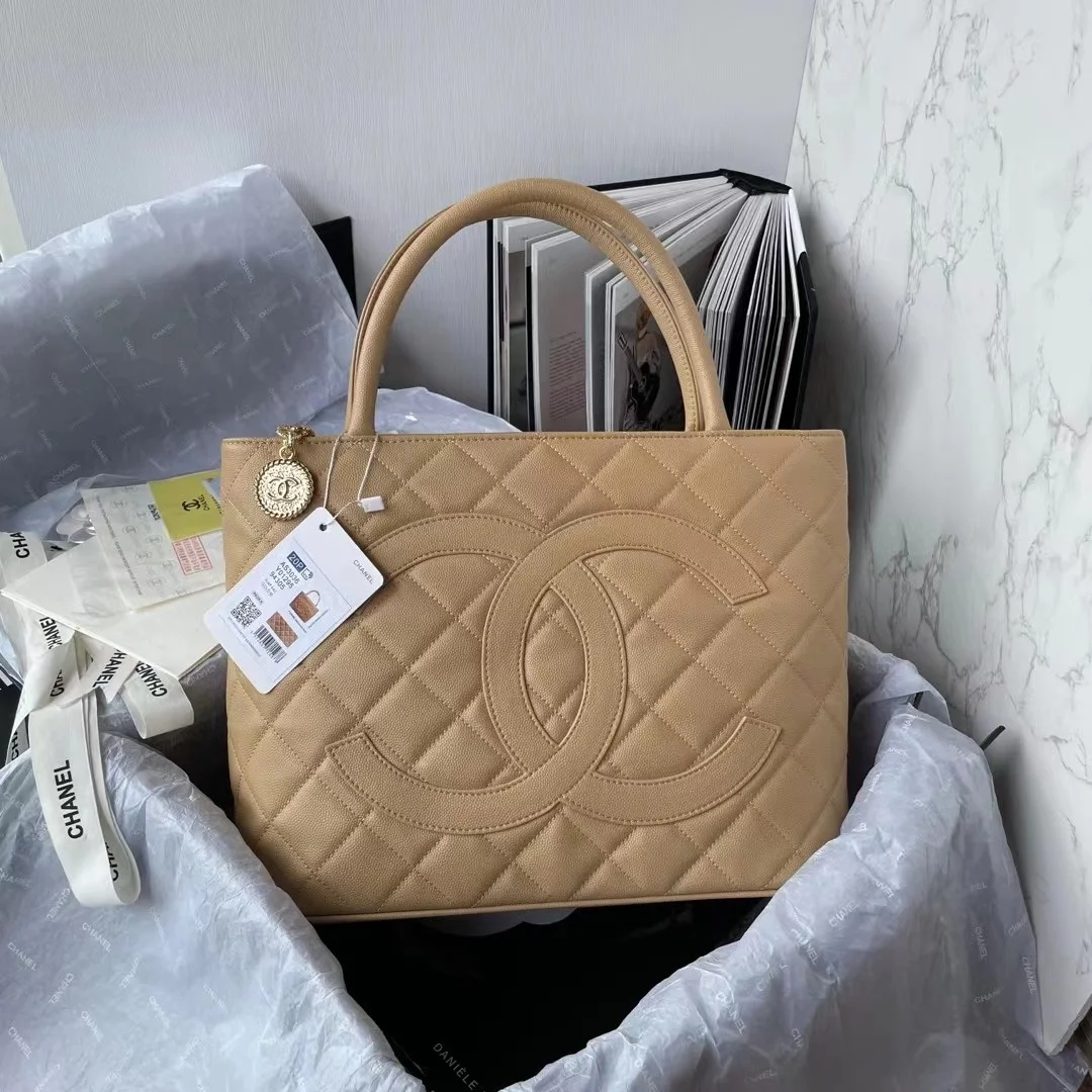 Chanel Medallion Tote Shoulder Beige Bag For Women 29cm/11.4in