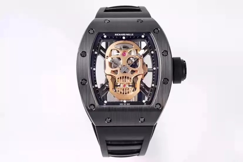 RM 52-01 Skull Golden Dial Black Bezel Black Rubber Strap JB Tourbillon
