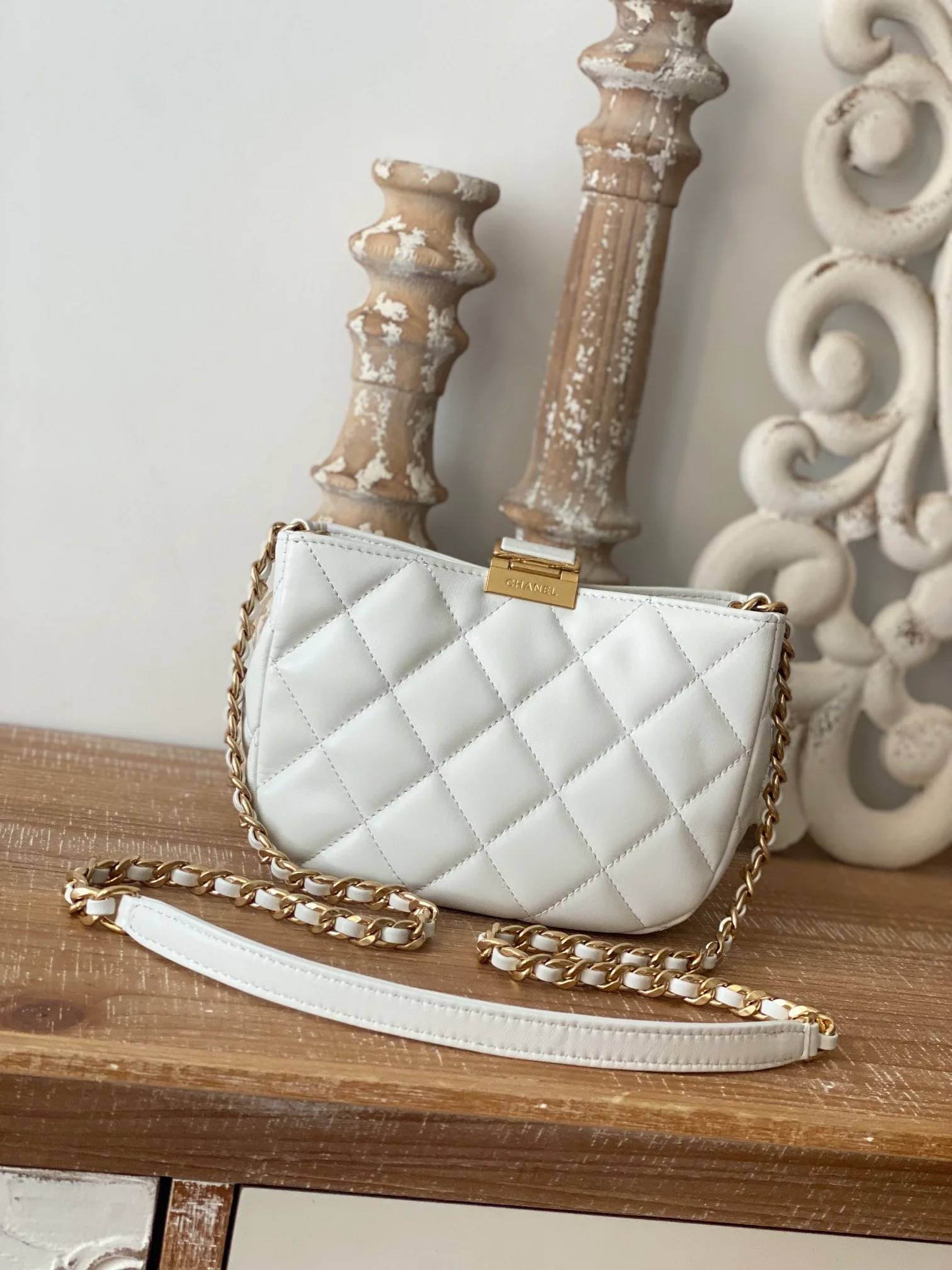 Chanel Small Hobo Bag Gold Hardware White For Women, Women’s Handbags, Shoulder Bags 7.5in/19cm