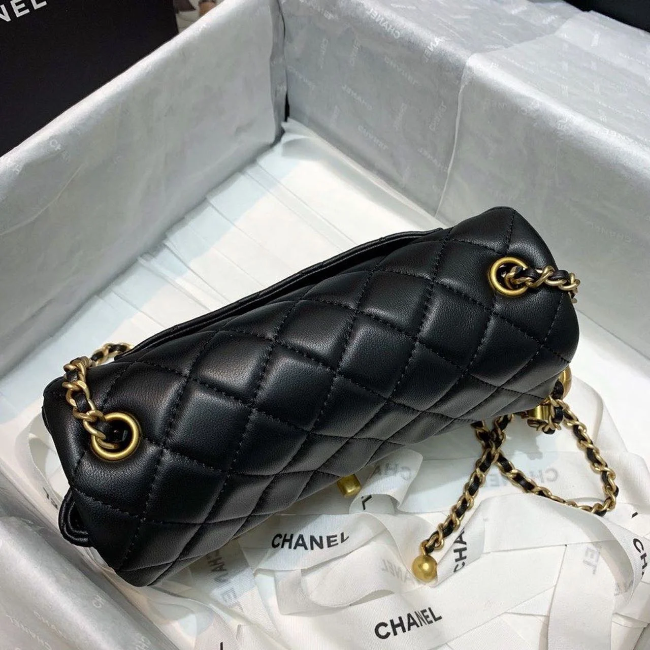 Chanel Flap Bag With CC Ball On Strap Black For Women, Women’s Handbags, Shoulder And Crossbody Bags 7.8in/20cm AS1787