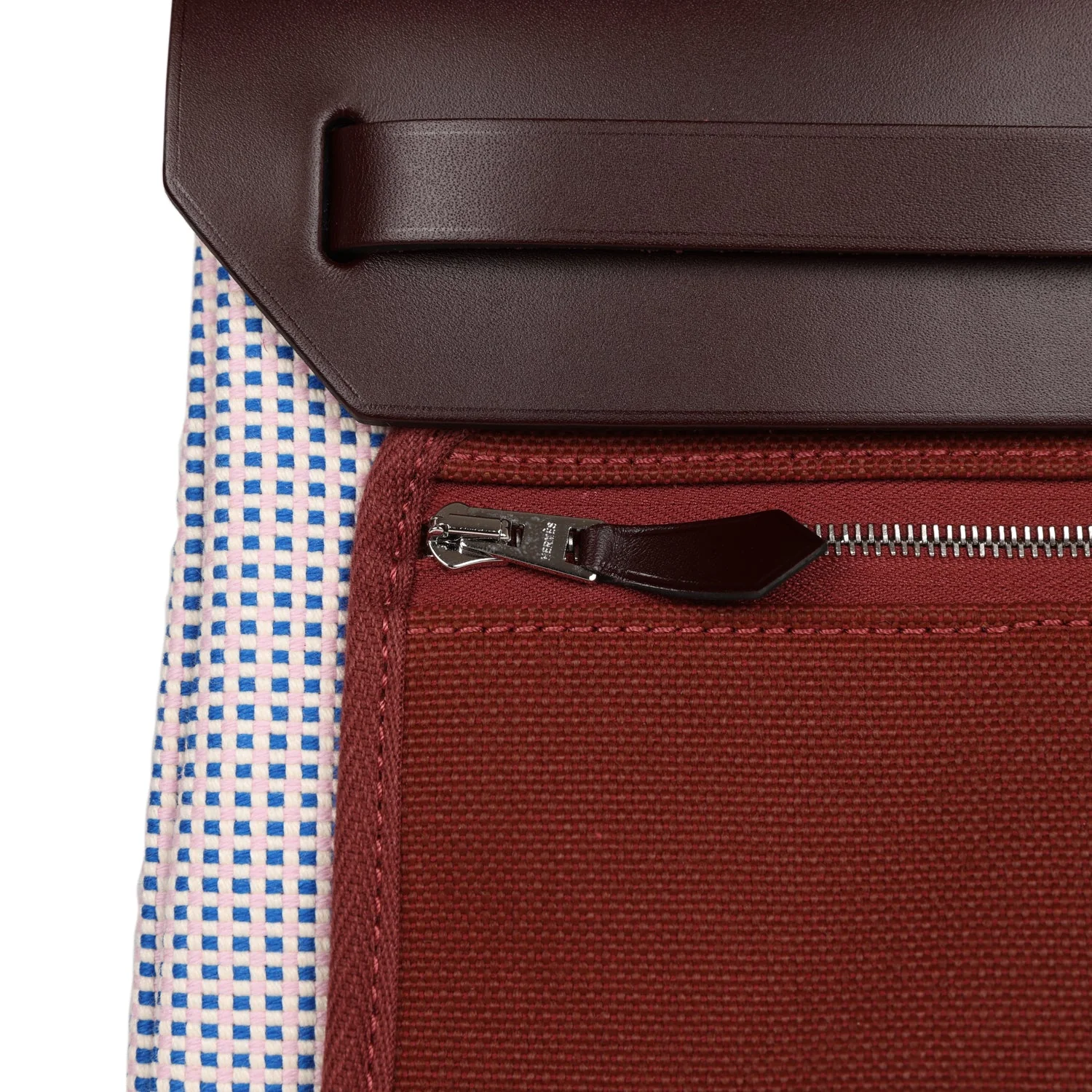 Hermes Herbag Zip Pm 31 Rouge Sellier Vache Hunter Mauve, Bleu Bill, Rouge Sellier, & Ecru Criss Viking Toile Palladium Hardware