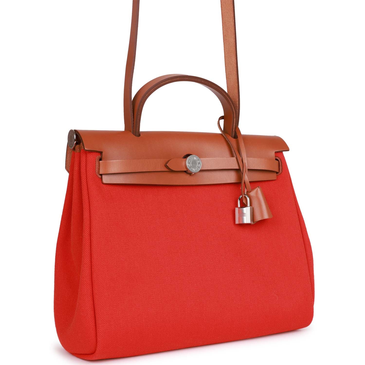 Hermes Herbag Zip PM 31 Capucine Toile H Berline Vache Fauve Hunter Naturel Palladium Hardware