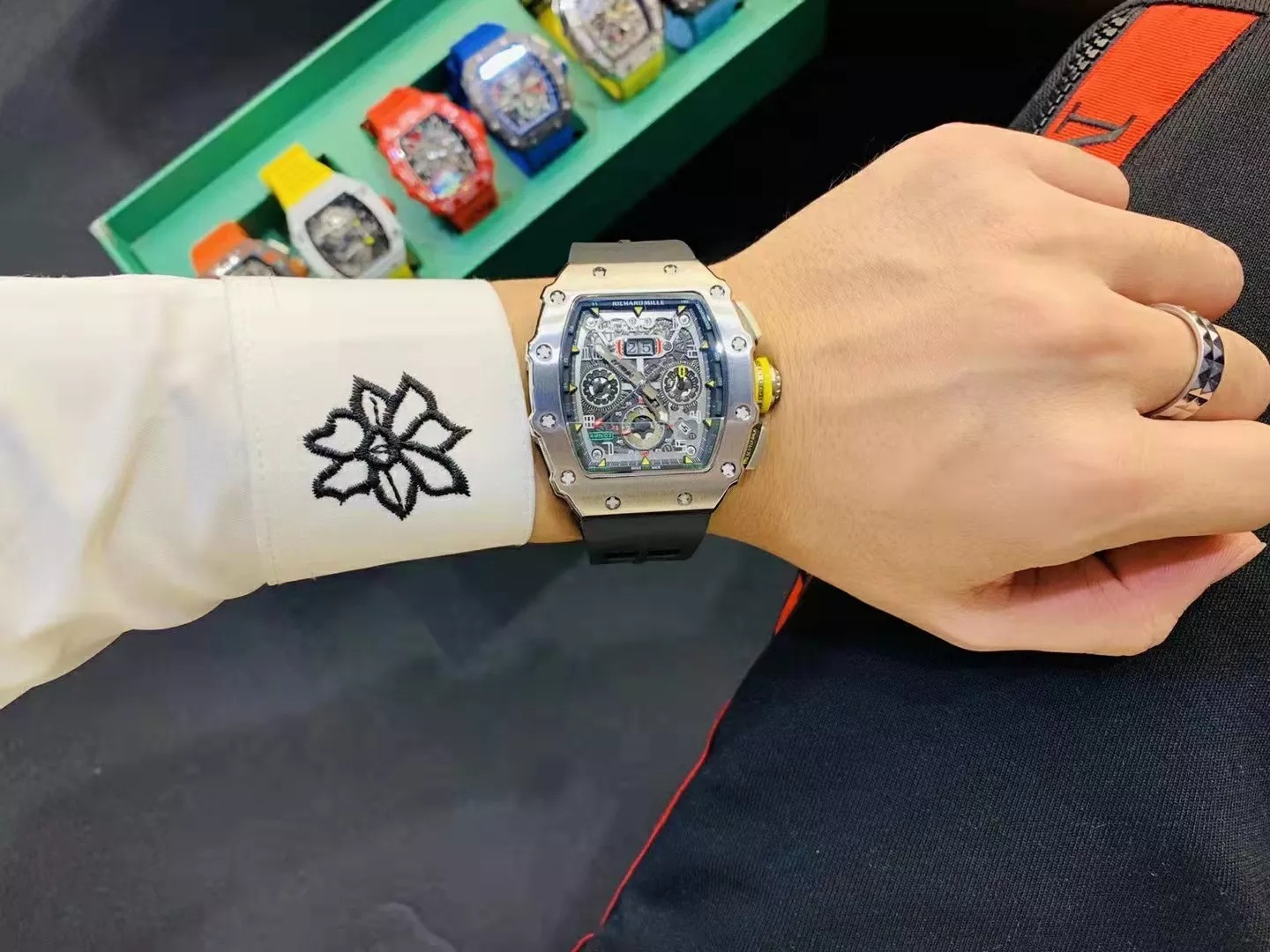 RM 11-03 Skeleton Dial White Bezel Black Rubber Strap ZY 7750