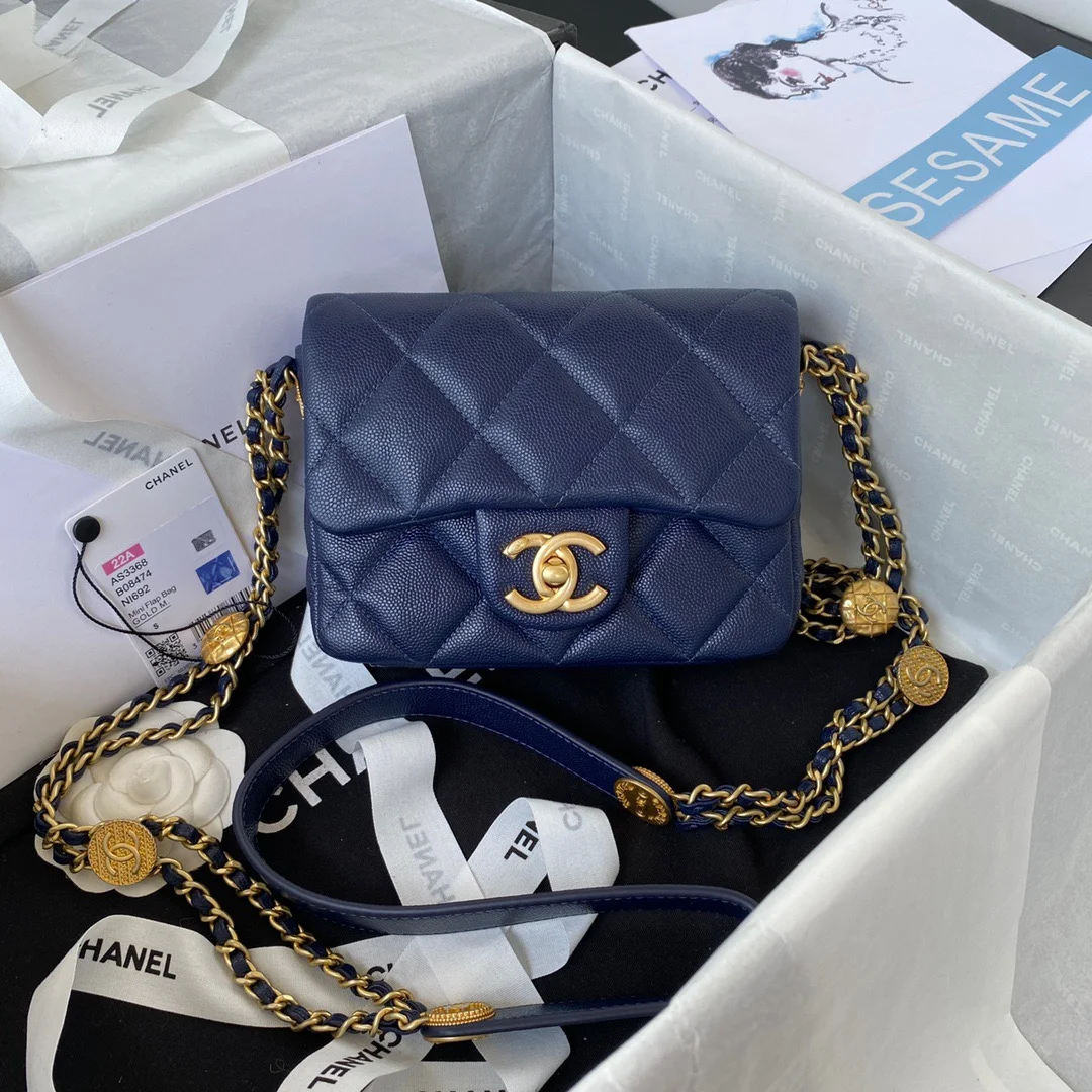 Chanel Mini Flap Bag With Top Handle Gold Hardware Navy Blue For Women, Women’s Handbags, Shoulder Bags 7.9in/20cm AS2431 B08846 NJ532