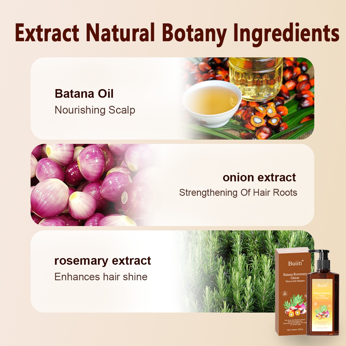 Buiiti Batana Rosemary & Onion 3-in-1 Shampoo – For All Hair Types | Nourishes, Strengthens, and Promotes Natural Hair Growth | Thickening & Comforting Haircare