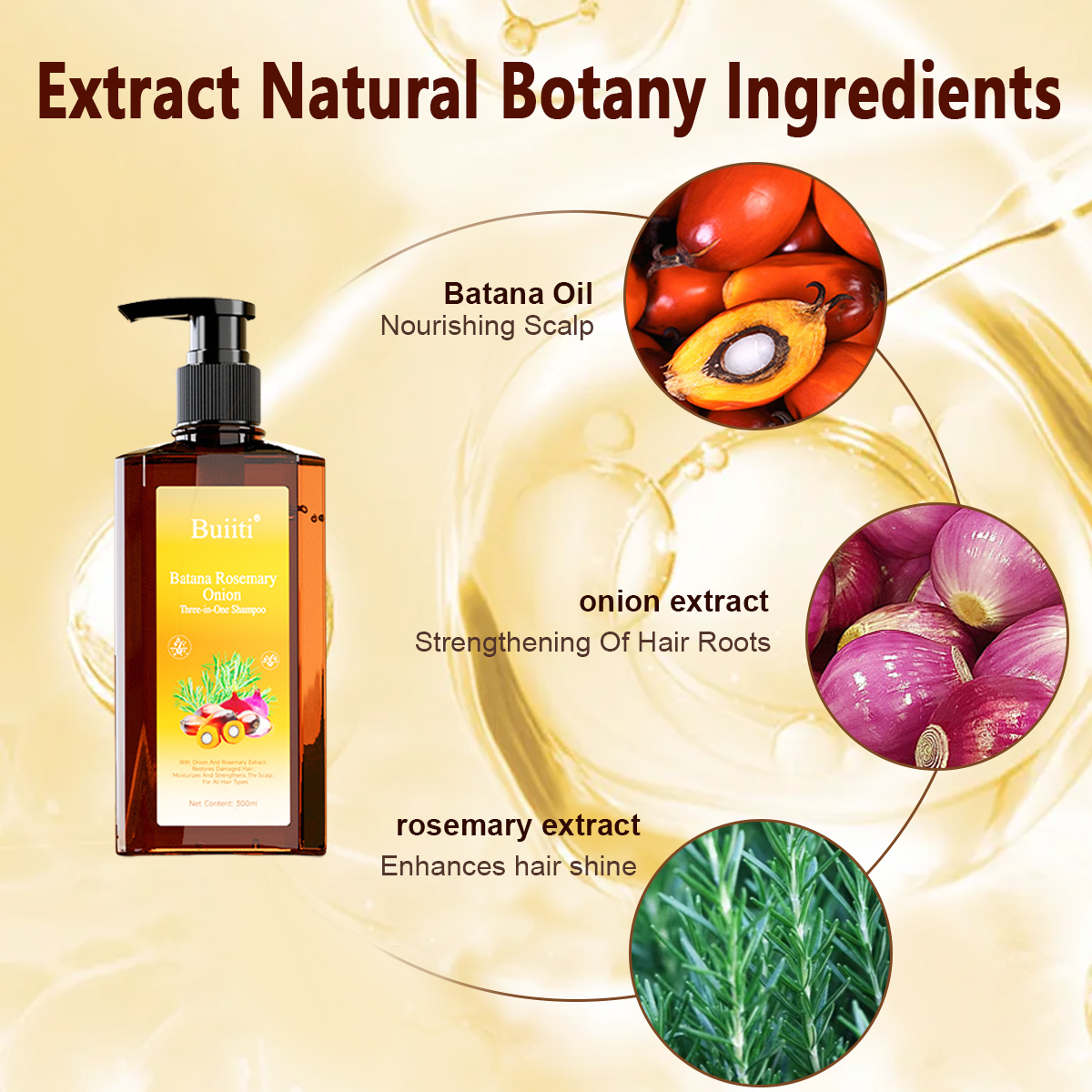 Buiiti Batana Rosemary & Onion 3-in-1 Shampoo – For All Hair Types | Nourishes, Strengthens, and Promotes Natural Hair Growth | Thickening & Comforting Haircare