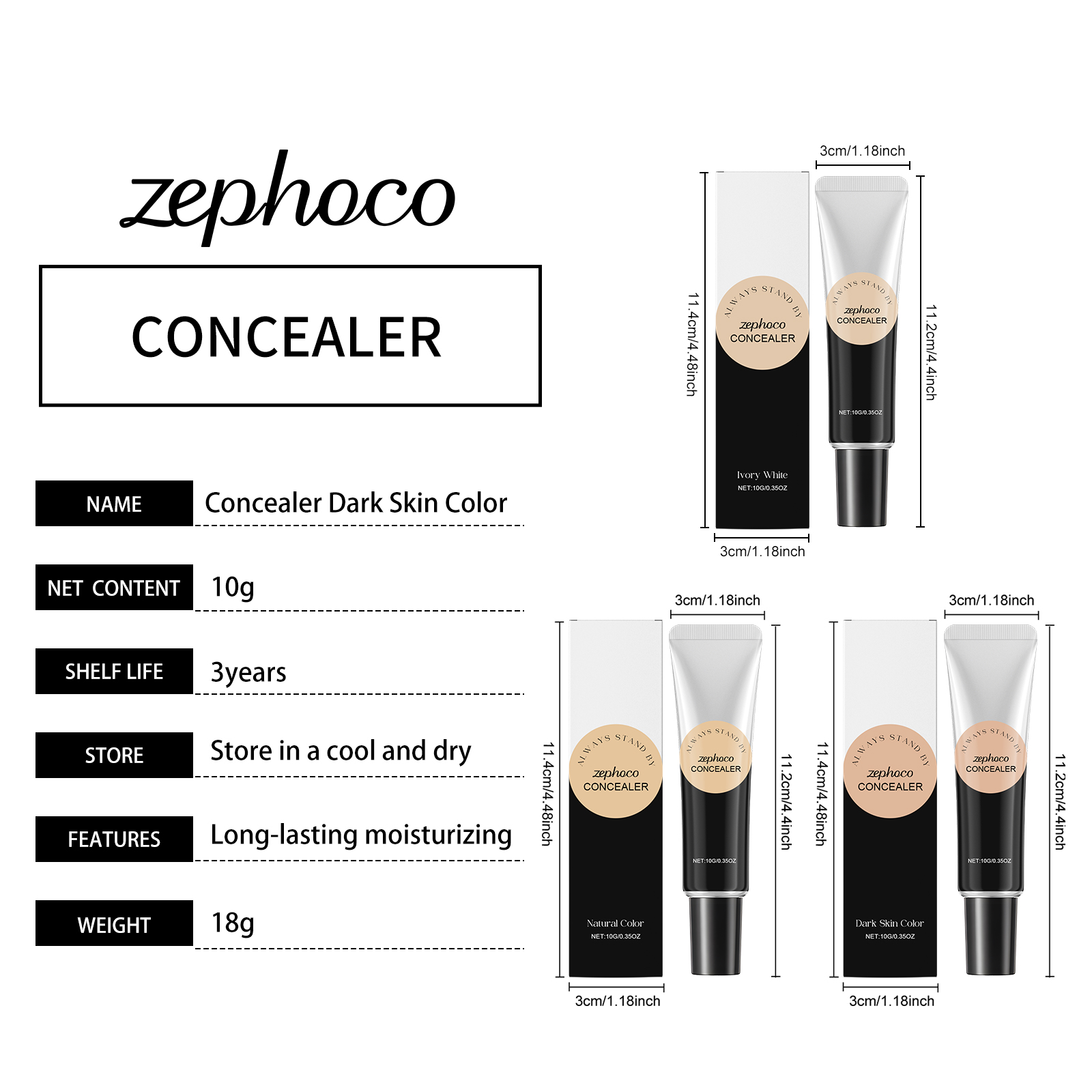 Zephoco natural color waterproof moisturizing concealer moisturizing skin light matte oily skin dry skin clear