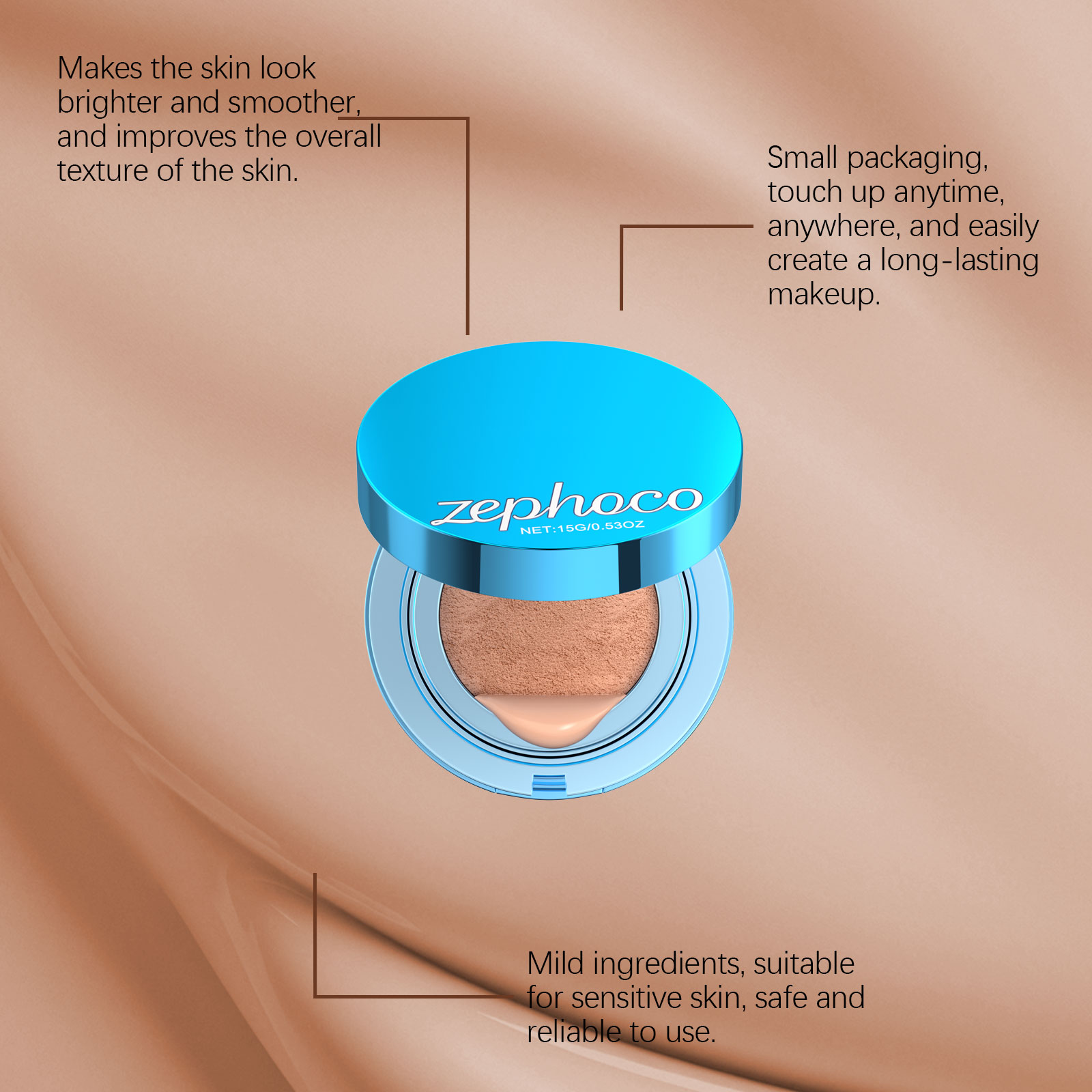 Zephoco dark skin matte concealer air cushion natural base makeup light and docile without card lines concealer matte air cushion