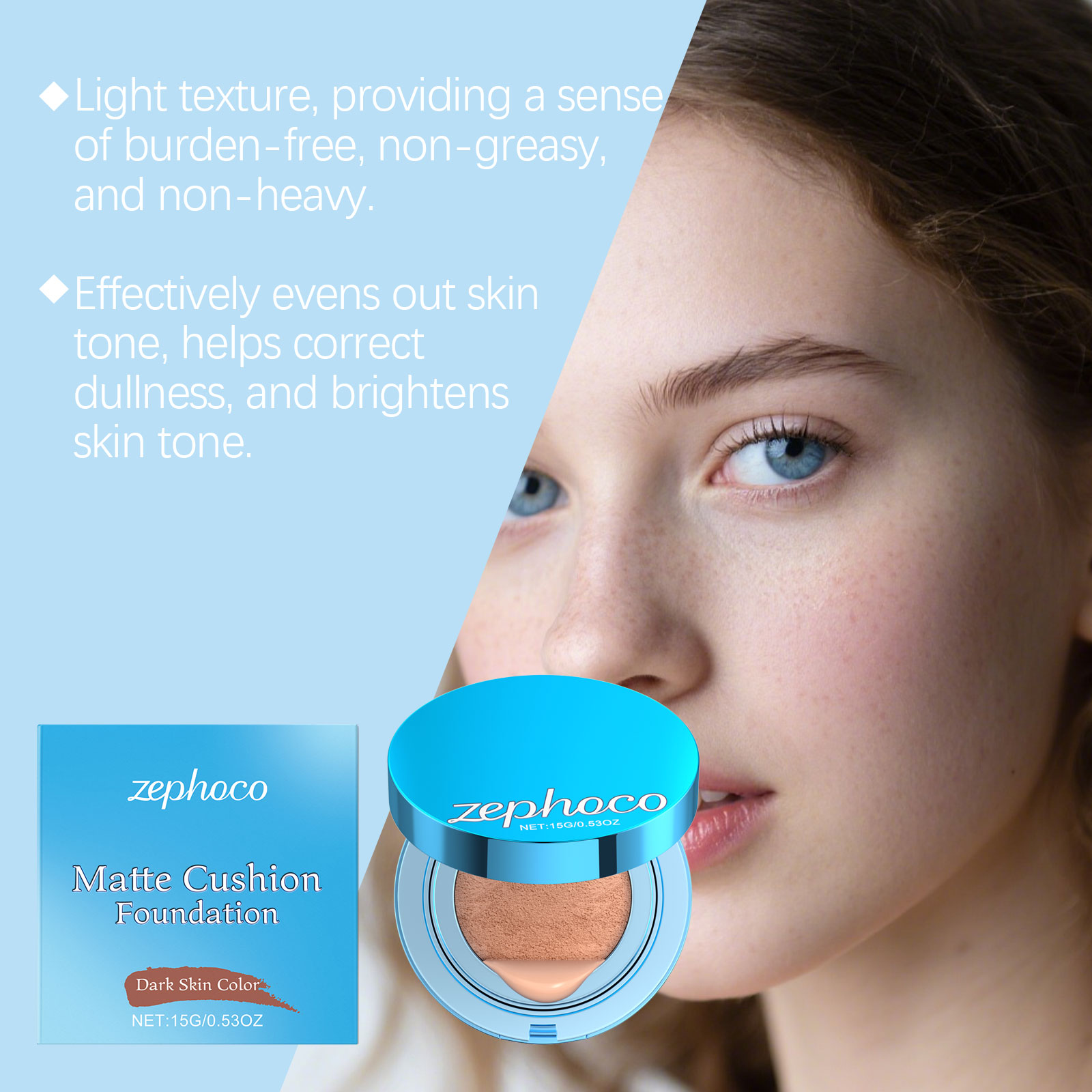 Zephoco dark skin matte concealer air cushion natural base makeup light and docile without card lines concealer matte air cushion