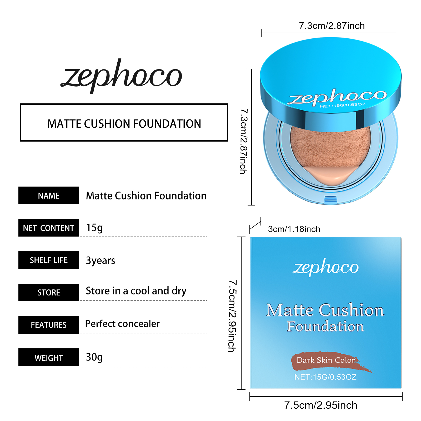 Zephoco dark skin matte concealer air cushion natural base makeup light and docile without card lines concealer matte air cushion