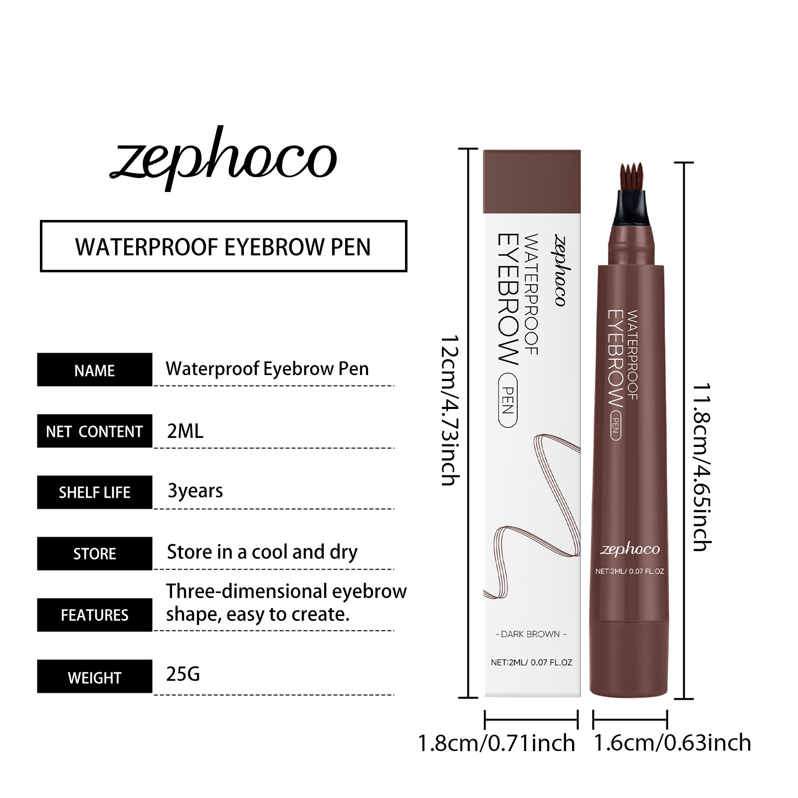Zephoco four-pronged waterproof eyebrow pencil series, daily travel, no makeup, natural hair flow, ultra-fine brush stroke eyebrow pencil
