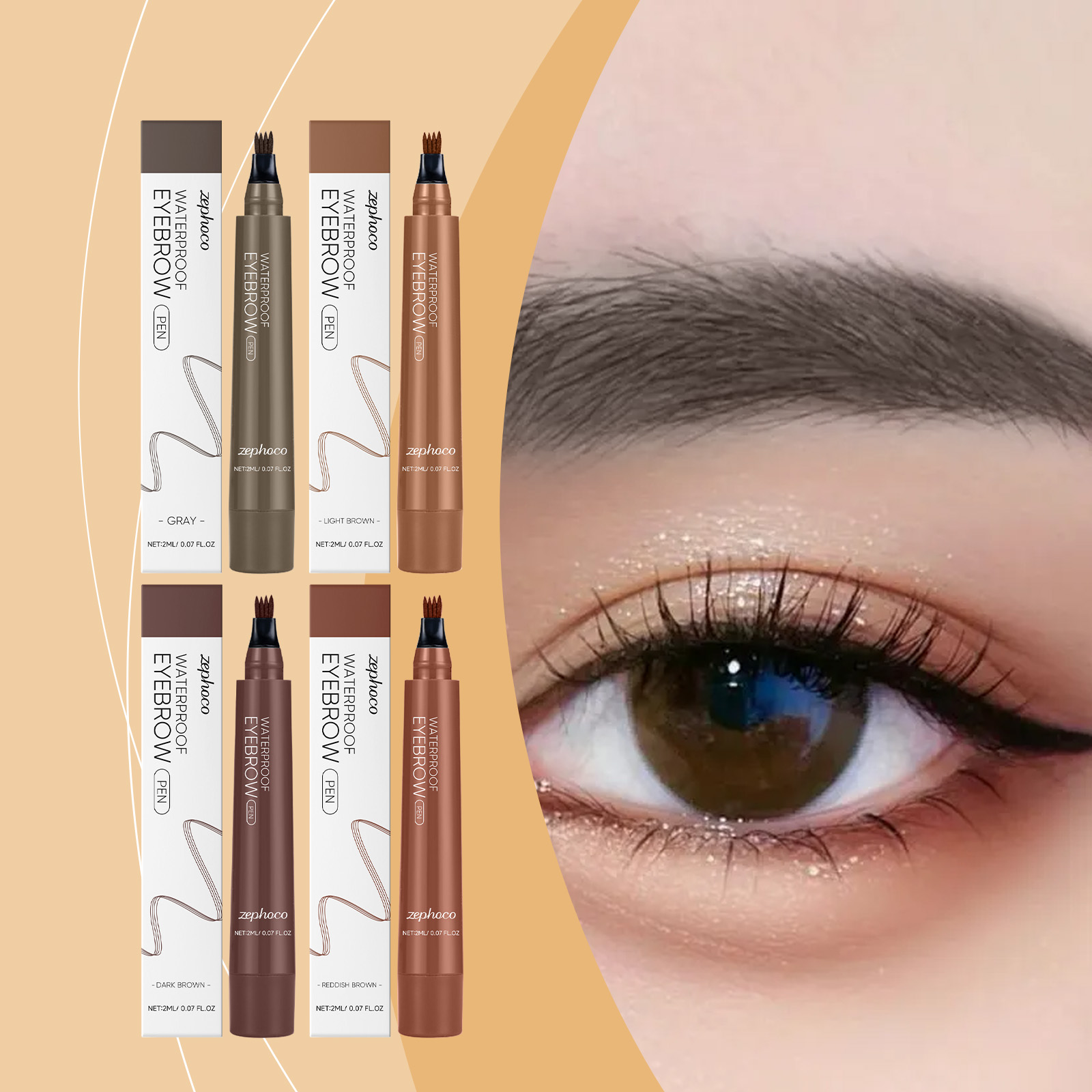 Zephoco four-pronged waterproof eyebrow pencil series, daily travel, no makeup, natural hair flow, ultra-fine brush stroke eyebrow pencil