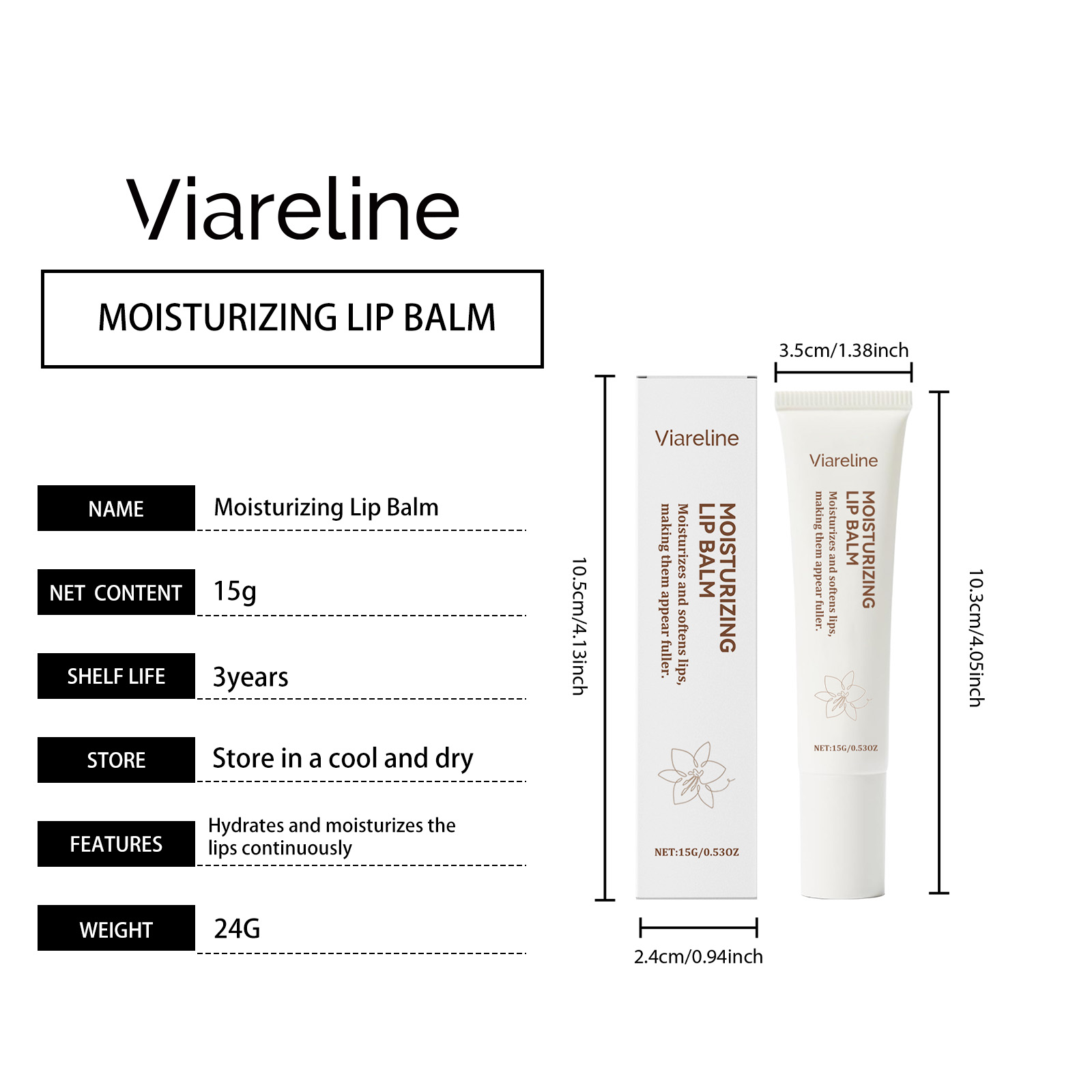 Viareline Moisturizing Lip Balm Deeply moisturizing, rich and nourishing lips, moisturizing and soft care lip balm