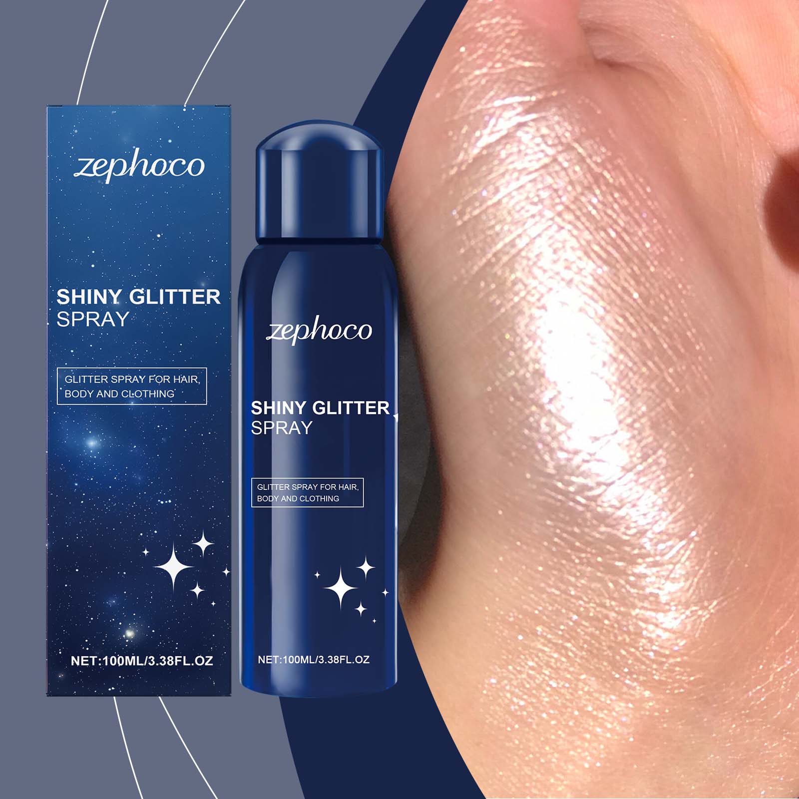 Zephoco body flash spray glitter brightening moisturizing nightclub party body clavicle shimmer spray
